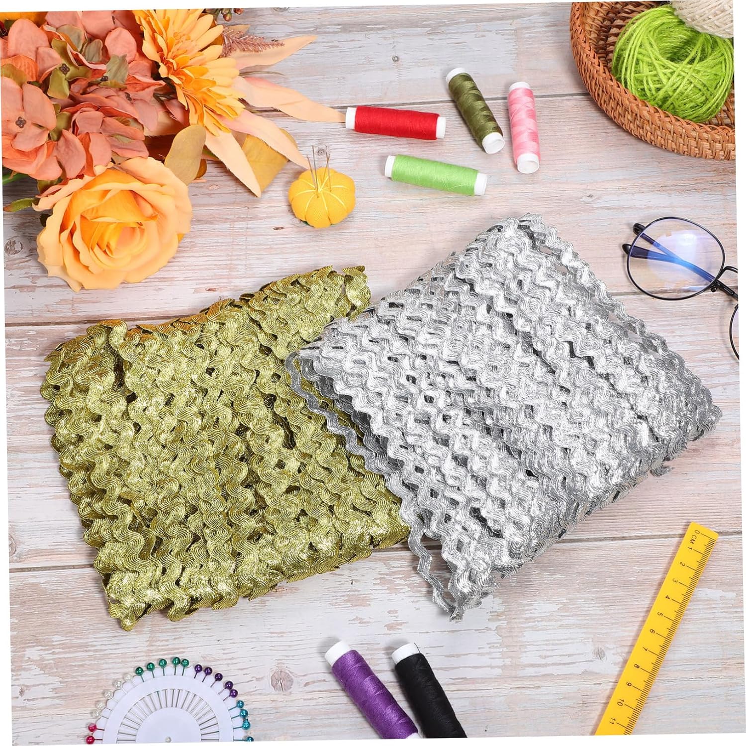 Generic 2 Rolls Wave Pattern Braid Trim Sewing Trim Embellishment Lace Ribbon for Clothing DIY Decorative Braids