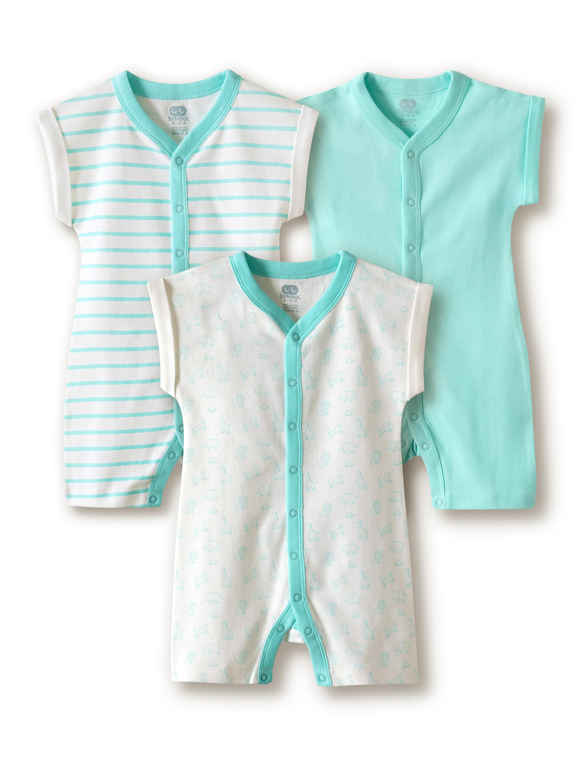 Amazon Brand Symbol Unisex 100% Cotton Half Sleeve Regular Fit Romper (Pack of 3) (SK-BRO-SS26-2003 (0-18M)_WAWPAS_3-6 M)