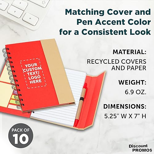 Miniatura 4 de DISCOUNT PROMOS Juego de 100 cuadernos de espiral ecológicos personalizados con bolígrafos, paquete a granel personalizado, perfecto para la