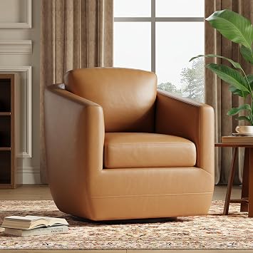 COLAMY 360 Swivel Accent Chair- Comfy Living Room Armchair No-Sag Foam & Sturdy Metal Base with Pillow, Fully Assembled Swivel Accent Single Sofa for Bedroom Living Room, Office, Brown