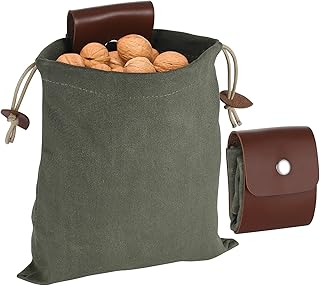Foraging Bag, Waxed Canvas Foraging Pouch, Collapsible Mushroom Bag Leather Mushroom Foraging Bag Belt Bag Harvesting Bag Canvas Pouch Dump Pouch Bushcraft Bag for Camping Hiking Hunting Travel