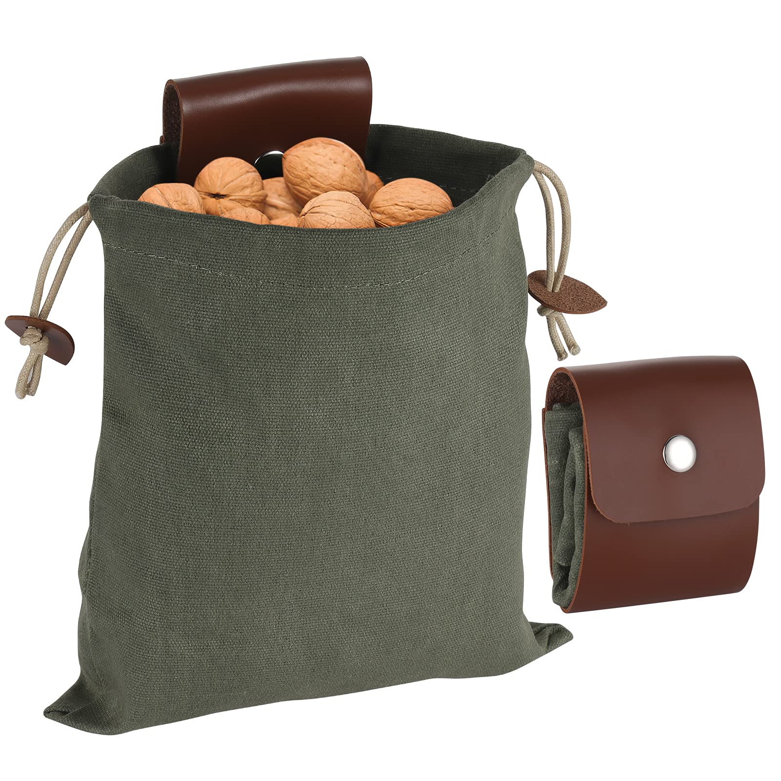 Foraging Bag, Waxed Canvas Foraging Pouch, Collapsible Mushroom Bag Leather Mushroom Foraging Bag Belt Bag Harvesting Bag Canvas Pouch Dump Pouch Bushcraft Bag for Camping Hiking Hunting Travel