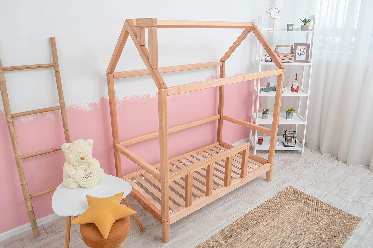 House Bed for Kids Made in Europe from Alder Wood - 7 Colors Montessori Bed Twin for Toddler Bedroom - Water Based Paint Used - 5 Sizes Toddler Beds for Boys and Girls with Rails (Model 2)