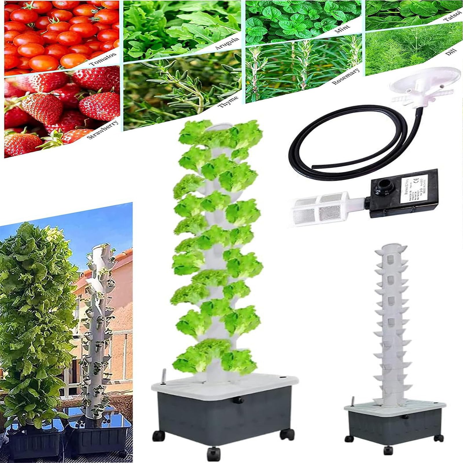 Kit di Coltivazione idroponica per Torre di Piante da Giardino（45 Fori） Kit di Coltivazione Verticale per Piante da Interno all'aperto Fioriera da Giardino Verticale