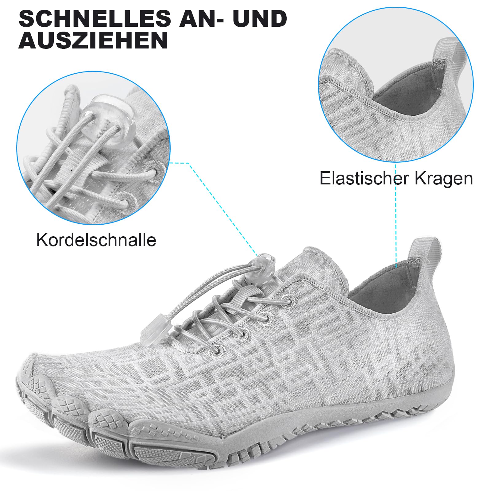 RUYI Unisex Barfußschuhe Damen Herren Traillaufschuhe, Weich Leicht Fitnessschuhe mit rutschfest Sohle & Breiter Zehenbox, Schnell Trocknend Badeschuhe