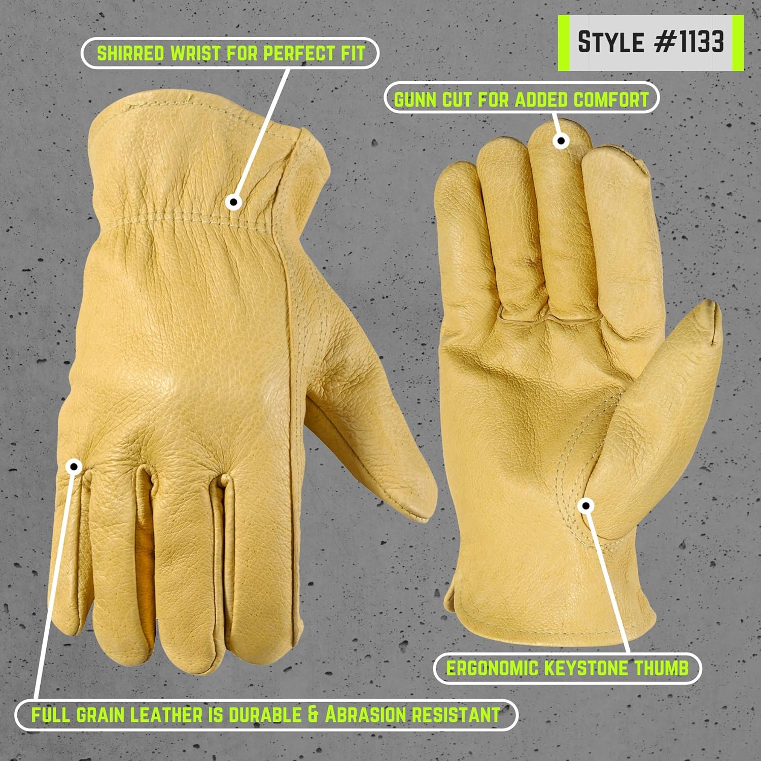 Men's Heavy Duty Leather Work Gloves (Wells Lamont 1133L)
