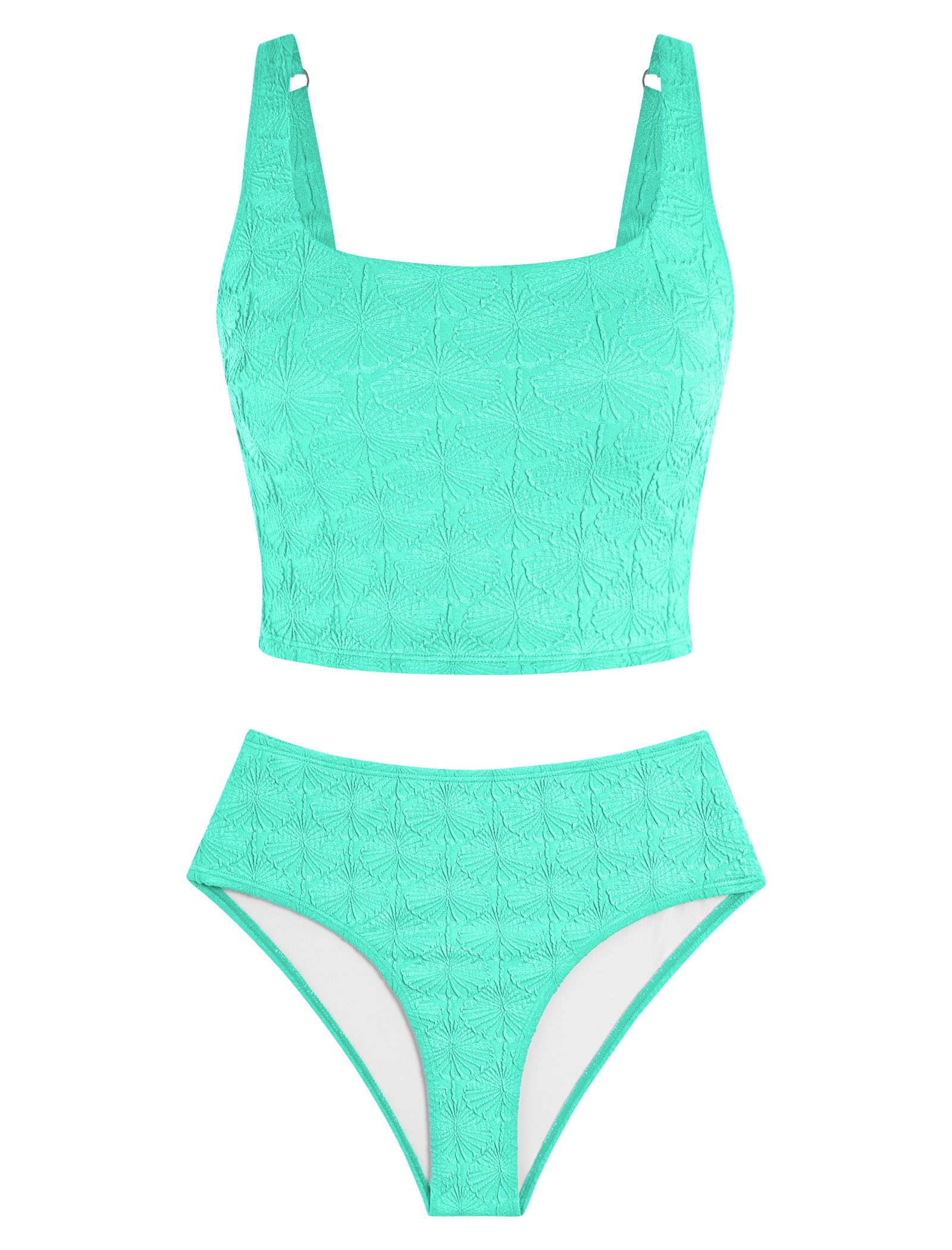 ZAFUL Womens Tankini Swimsuits Tummy Control Two Piece Bathing Suits Textured Swim Suits Tank Top with High Waisted