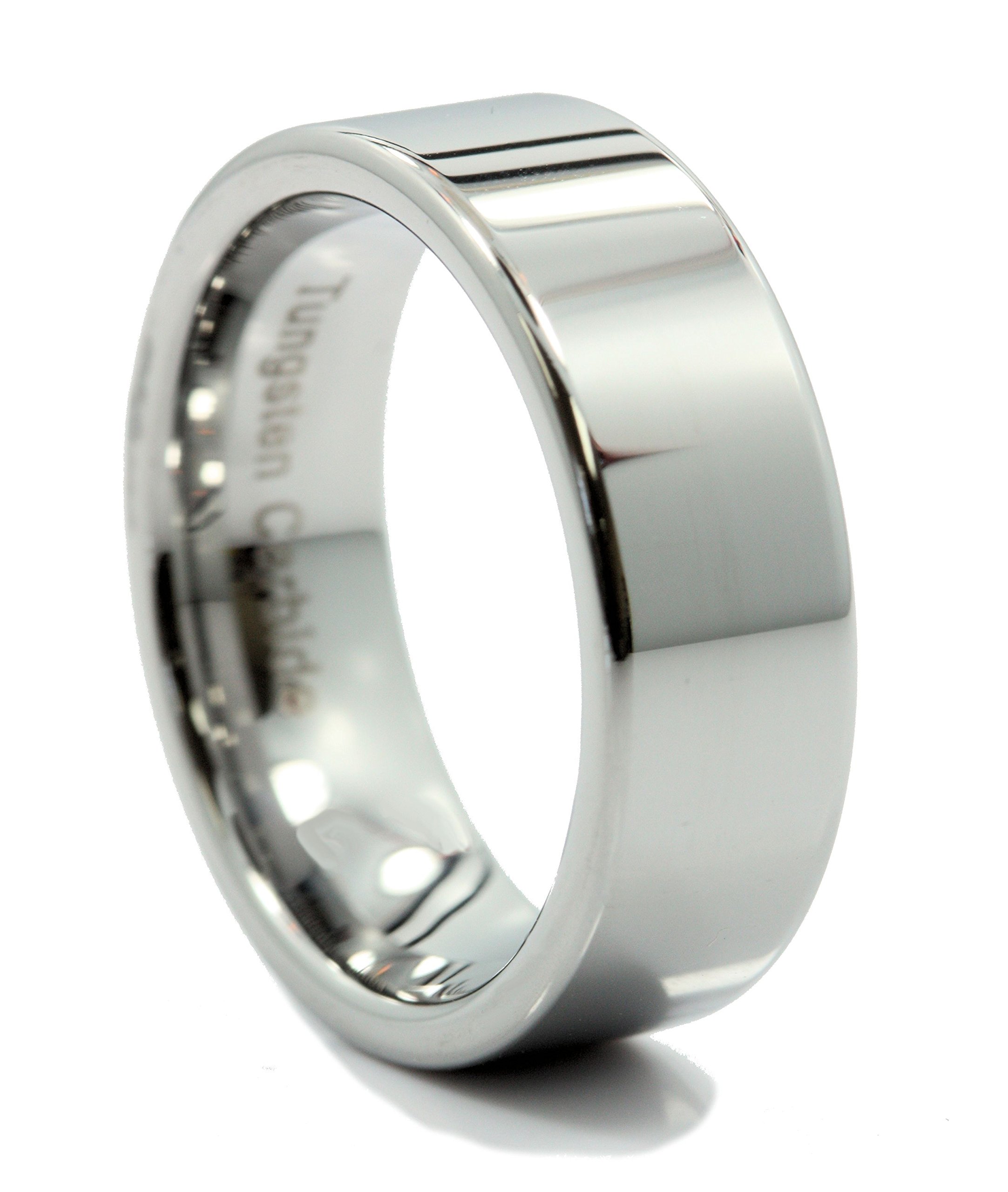 MJ Metals JewelryTungsten Ring Flat Pipe Cut For Men/Women Mirror Polished 3, 4, 6, or 8mm Wedding Band
