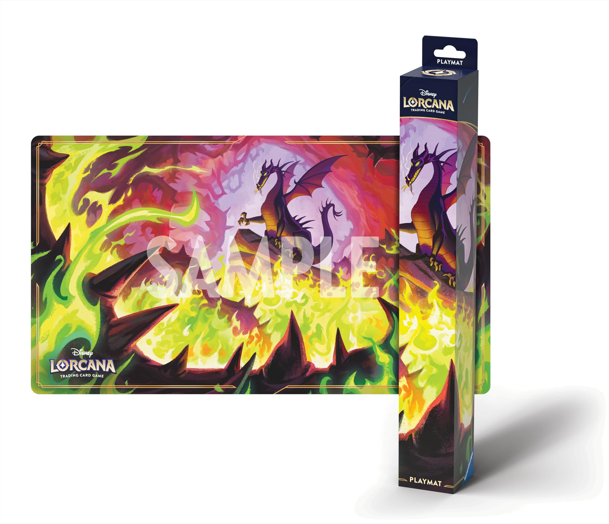Ravensburger Disney Lorcana TCG Playmat Featuring Dragon Fire Card Artwork, exact product listing photograph