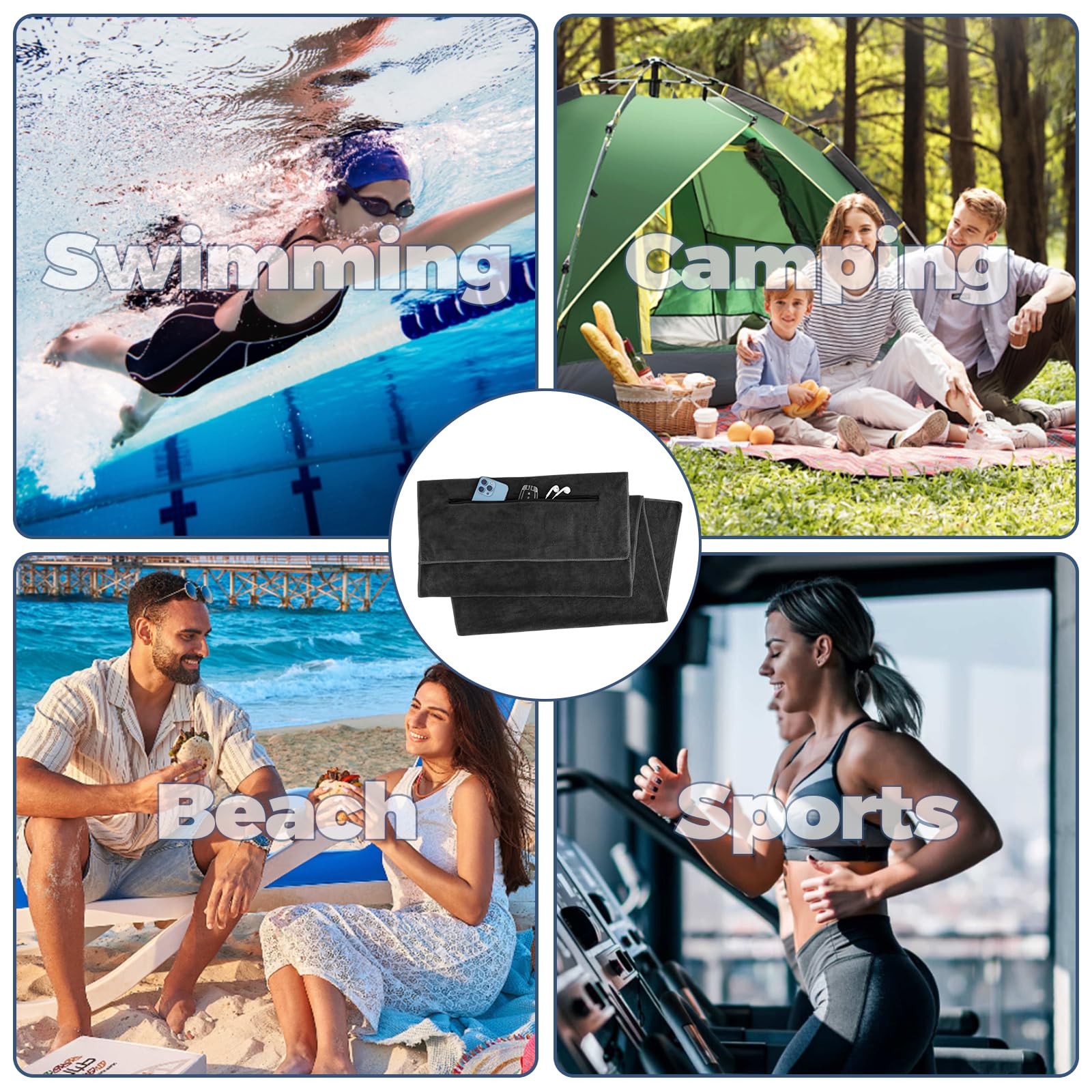 YIIFELL Asciugamano Palestra 120x50cm in Microfibra Con Tasca Con Cerniera, Telo per Yoga e Allenamento