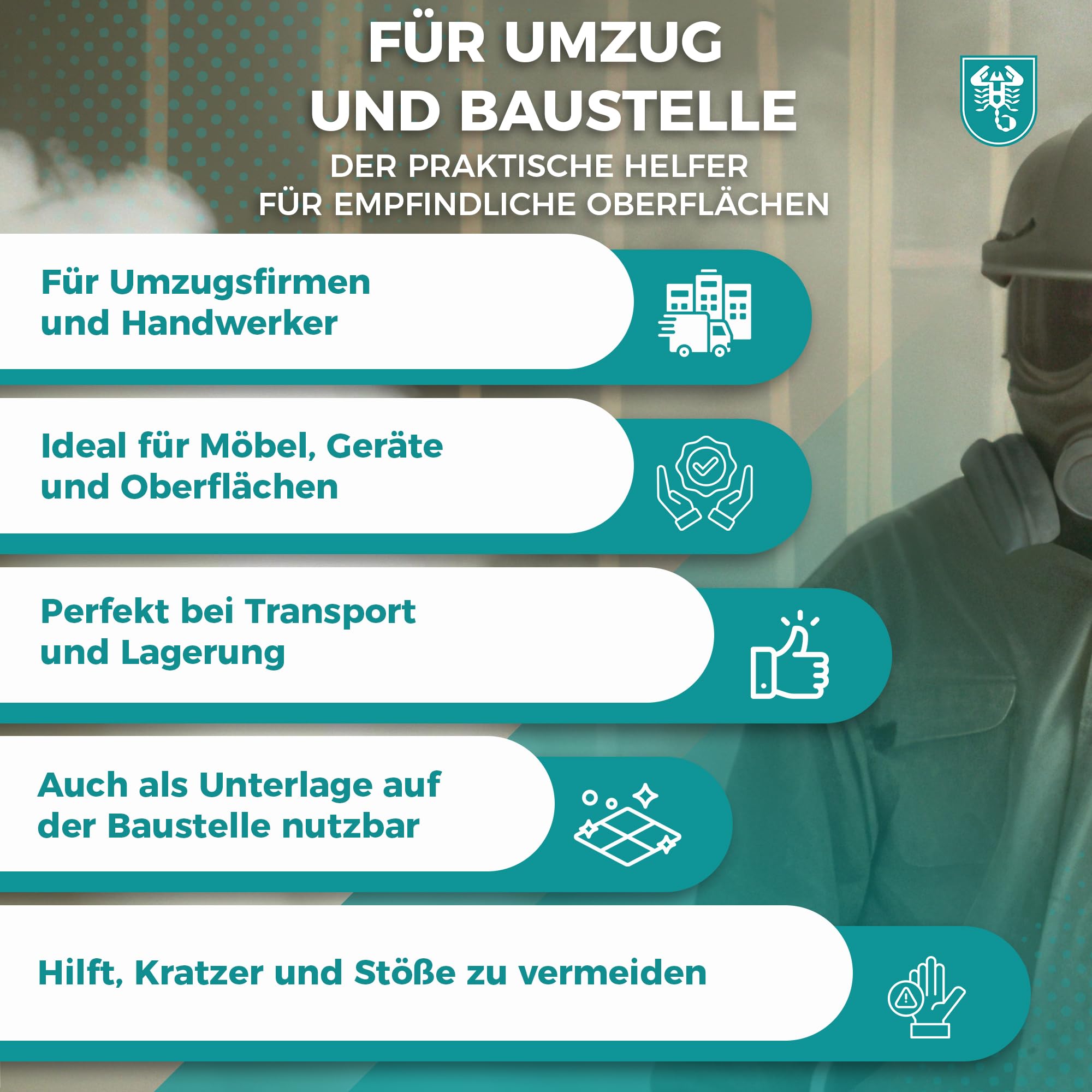 Scorprotect® Packdecke 10er Set 1,50 x 2,00 m – robuste Umzugsdecke 330-350 gr/m², Möbeldecke mit festen Kanten, beidseitig versiegelt, ideal für Transport, Möbel Schutz und Lagerung