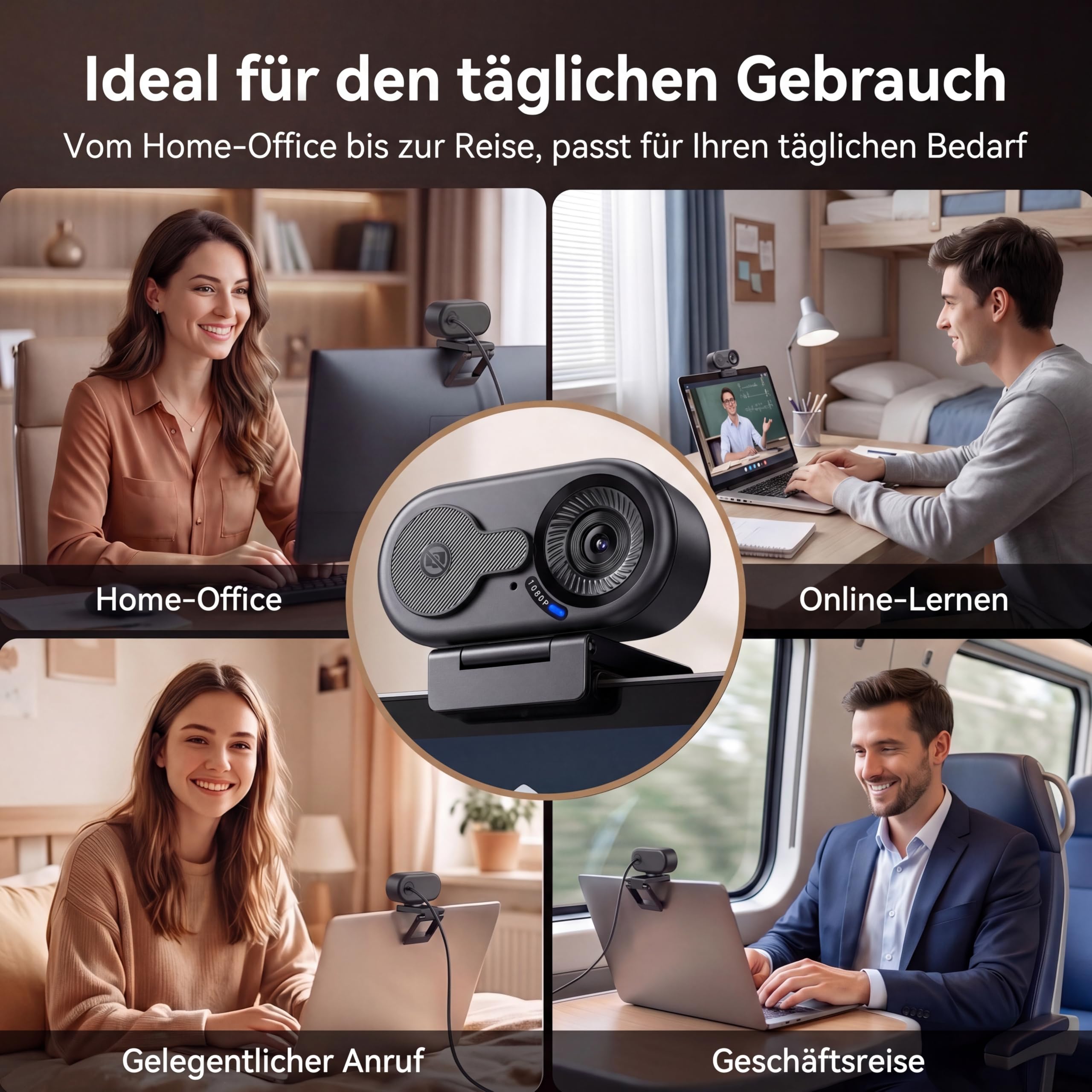 EMEET C100 Webcam 1080P, Fixfokus, 66° Sichtfeld, integriertes Mikrofon, Sichtschutzabdeckung, tragbarer Metallclip, Webcam für Homeoffice, Meetings, Streaming, Desktop, Laptop, PC