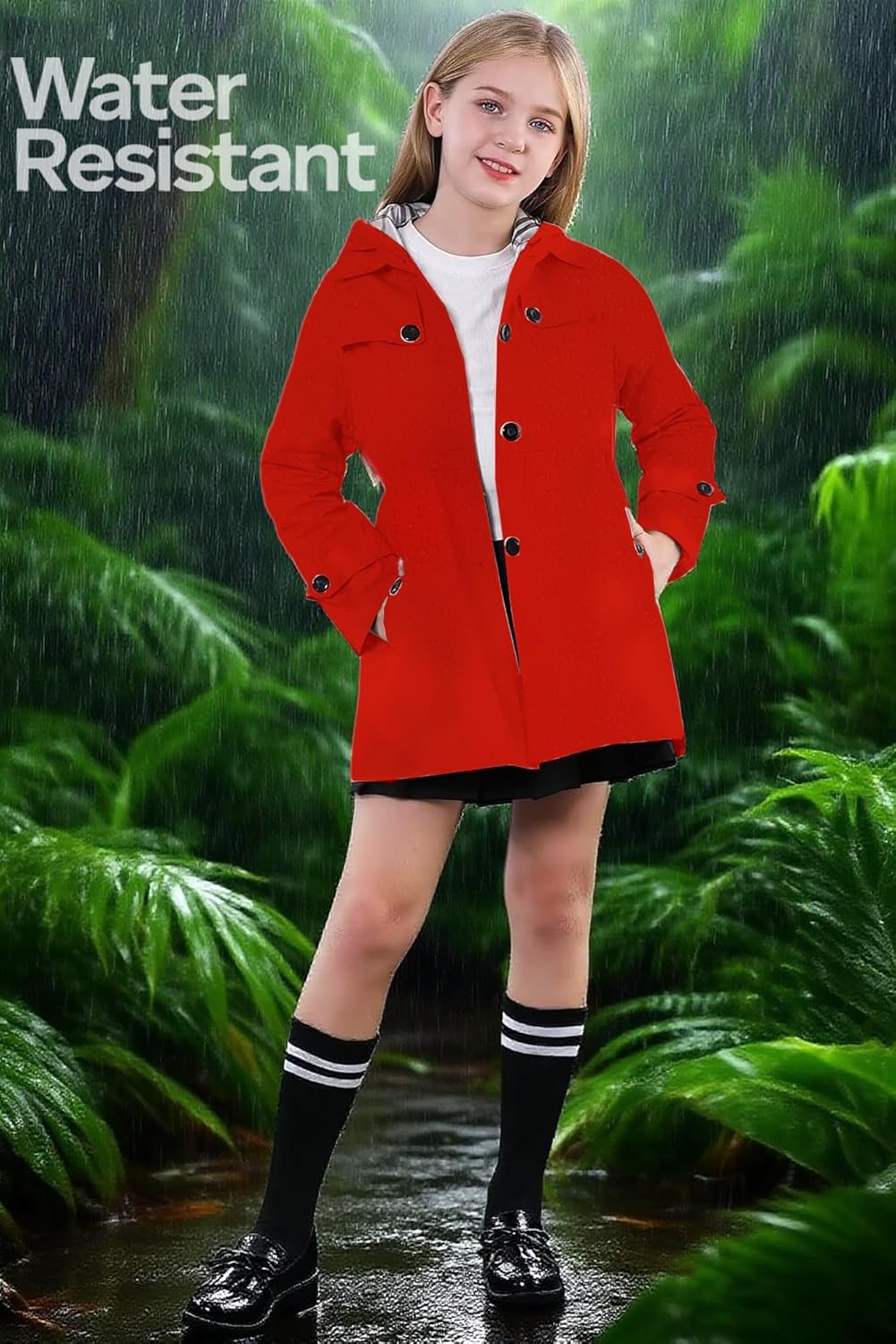 Betusline Girl's Rain Jackets Lightweight Waterproof Hooded Trench Coat Raincoats for Kids,2-14 Years - Image 6