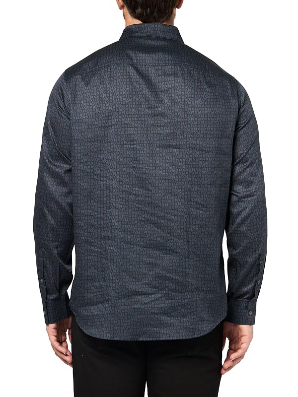 Armani Exchange Men's Long Sleeve Cotton Satin Block Logo Button Up, Block Logo/Blue Micro, Medium by Armani Exchange - Image 2