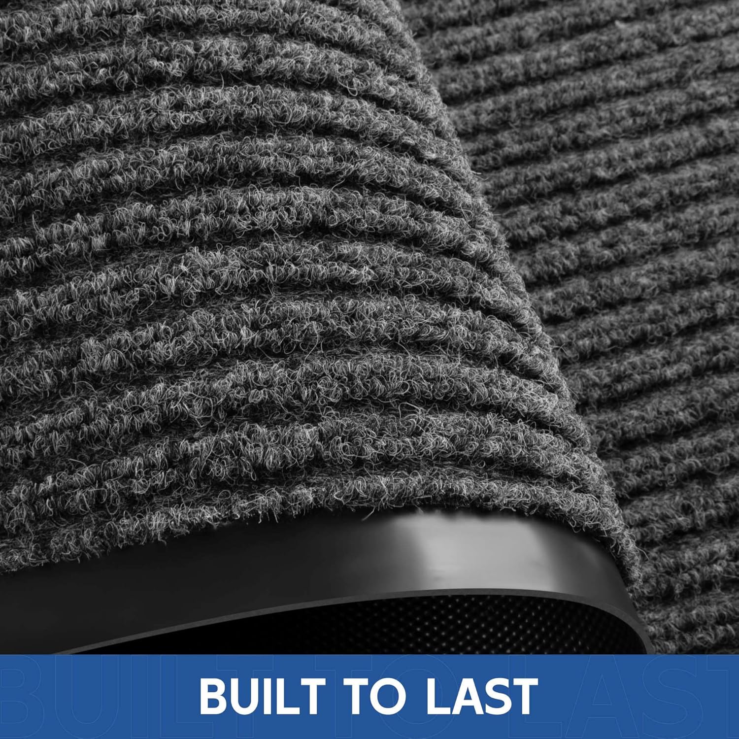 Front Door Mat, 3' x 10' Heavy Duty Indoor Outdoor Doomat, Commercial Industry Rugs with Rubber Backing, Non-Slip Low Profile Welcome Entry Mat for Patio, Home, Grey