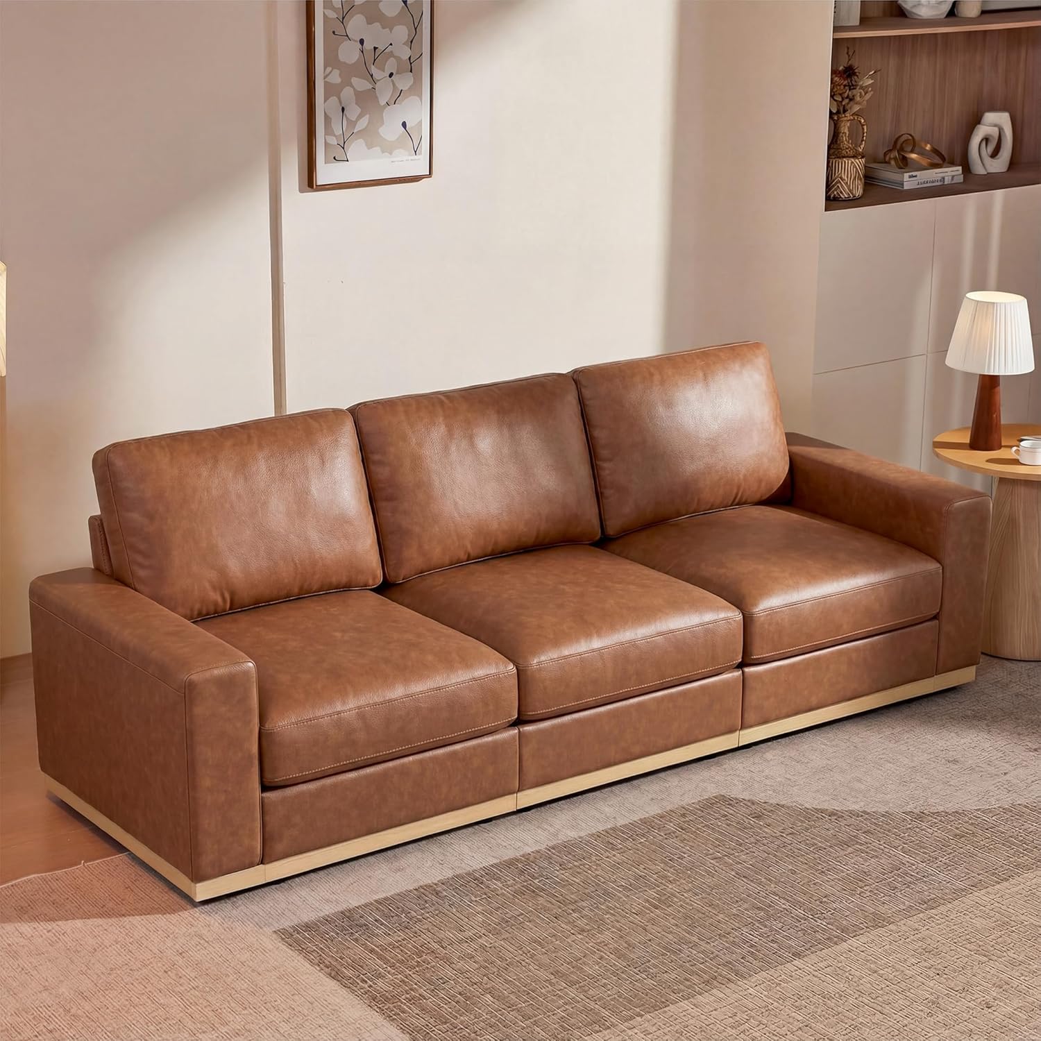 WEUP 98" Modern Modular Sectional Sofa for Living Room,3 Seater Deep Seat Modular Sofa Couch,PU Leather,Solid Wood Frame,Spring Cushions, Removable Covers,Tool-Free Assembly for Small Spaces,Brown | Tool-Free Assembly, Deep Seat, PU Leather, Spring Cushions, Solid Wood Frame, 3 Seater