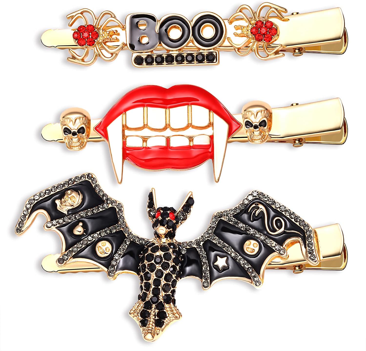Boderier Halloween Hair Clip Large Halloween Themed Bat Ghost Pumkin Hair Clips Hair Accessories for Women (Bat Lip Boo)
