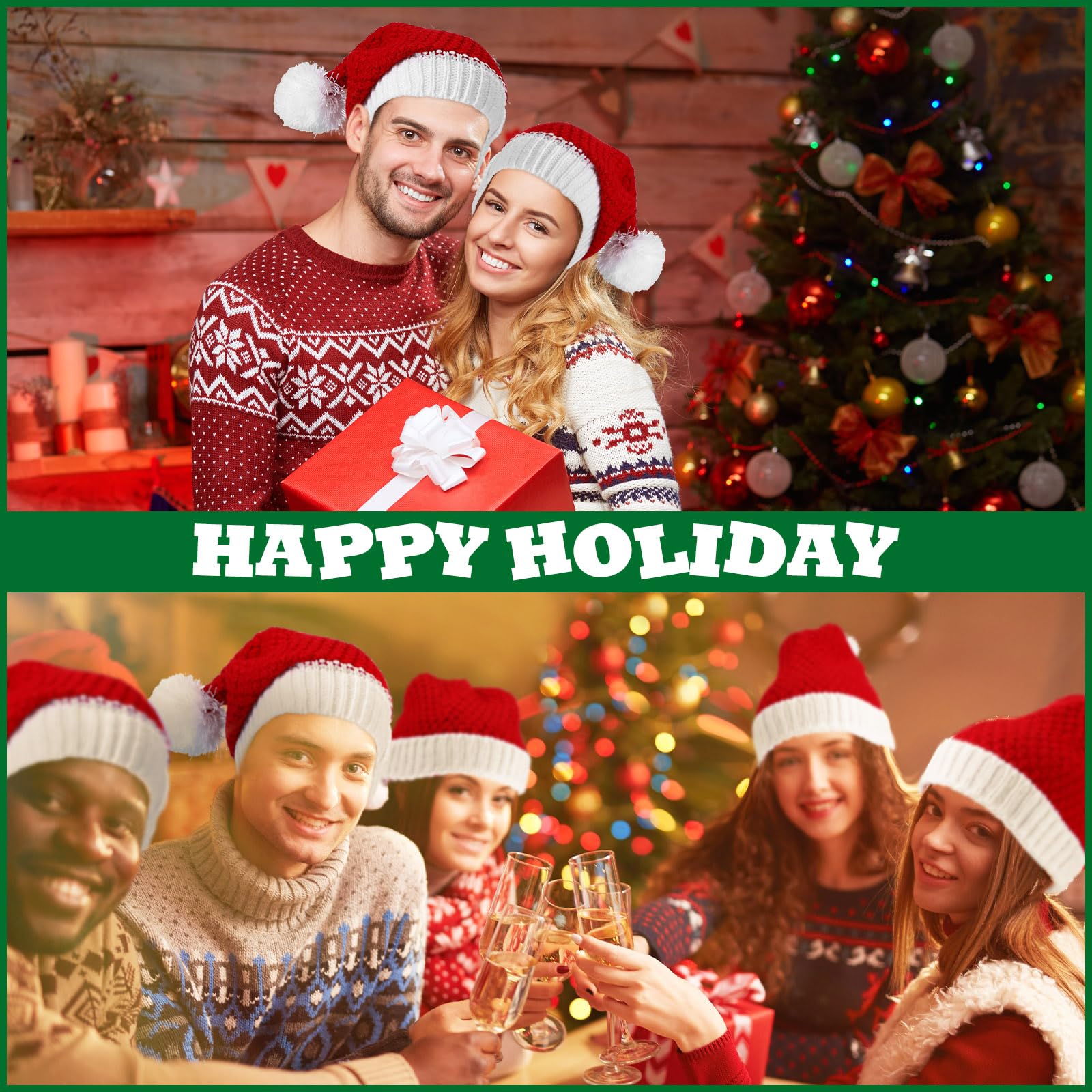 Liitrsh 12 Stück gestrickte Weihnachtsmannmützen, Großpackung, Wintermützen, weich und warm, für Erwachsene, Teenager, Damen, Herren, Urlaubsgeschenk, Weihnachtsfeier, Rot und Weiß