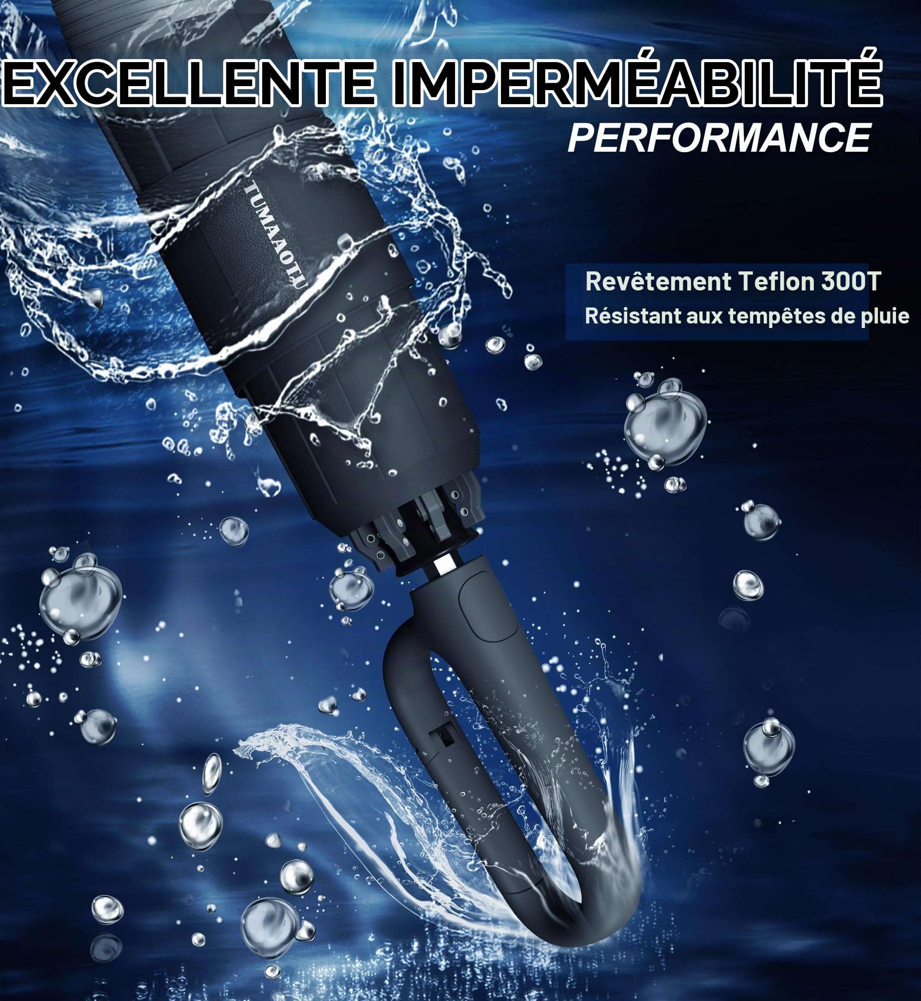 QWB TUMAAOTU Parapluie inversé avec poignée à mousqueton, parapluie coupe-vent pour la pluie et le soleil, parapluie de voiture portable pliable inversé de 117 cm, parapluie de voiture pour homme et