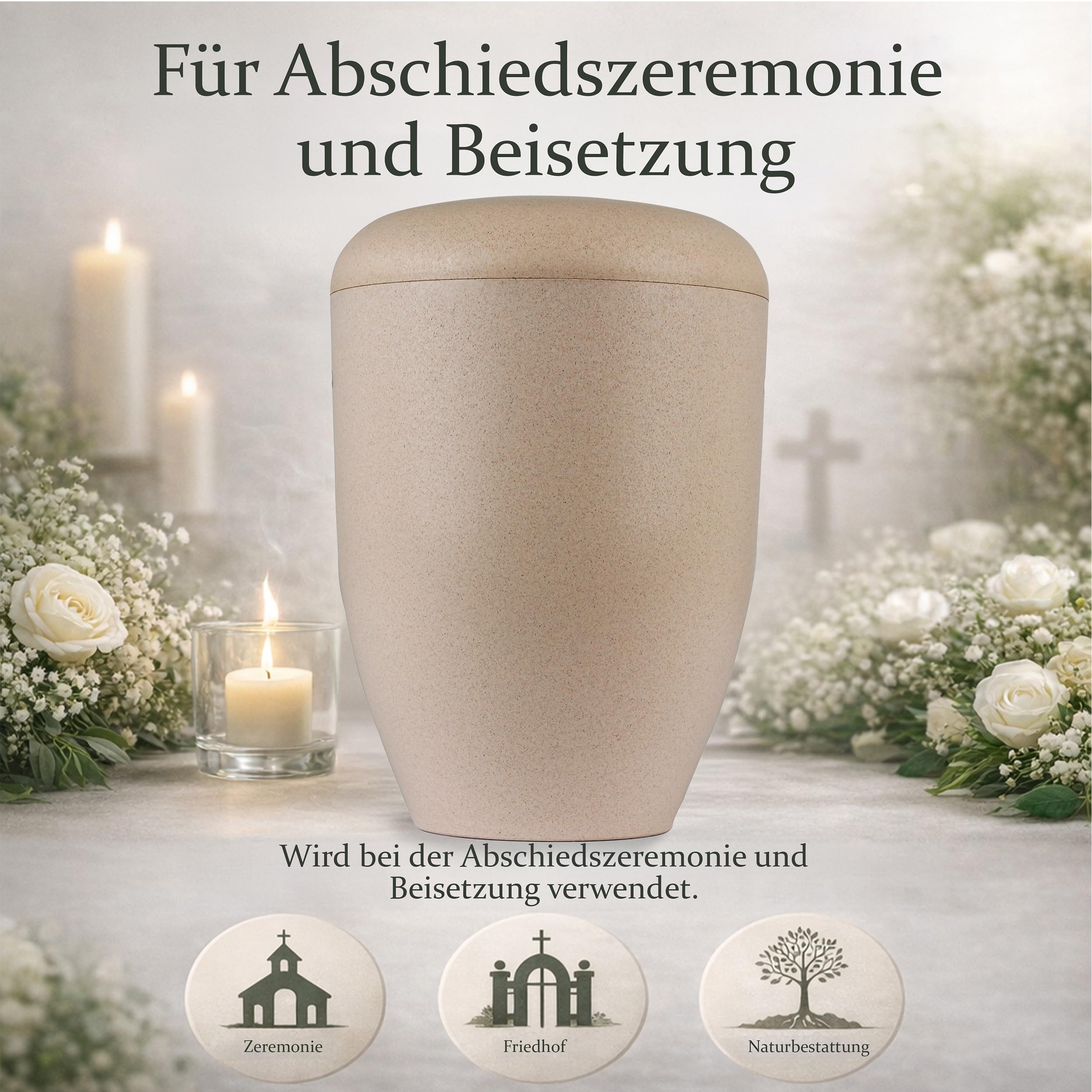 VELORA Bio Urne in Beige - Urnen für Menschen Asche zur ökologischen Bestattung - EIN würdevoller Abschied des Verstorbenen - Eine Beerdigung symbolisiert die Wiedergeburt in Form des Lebensbaums