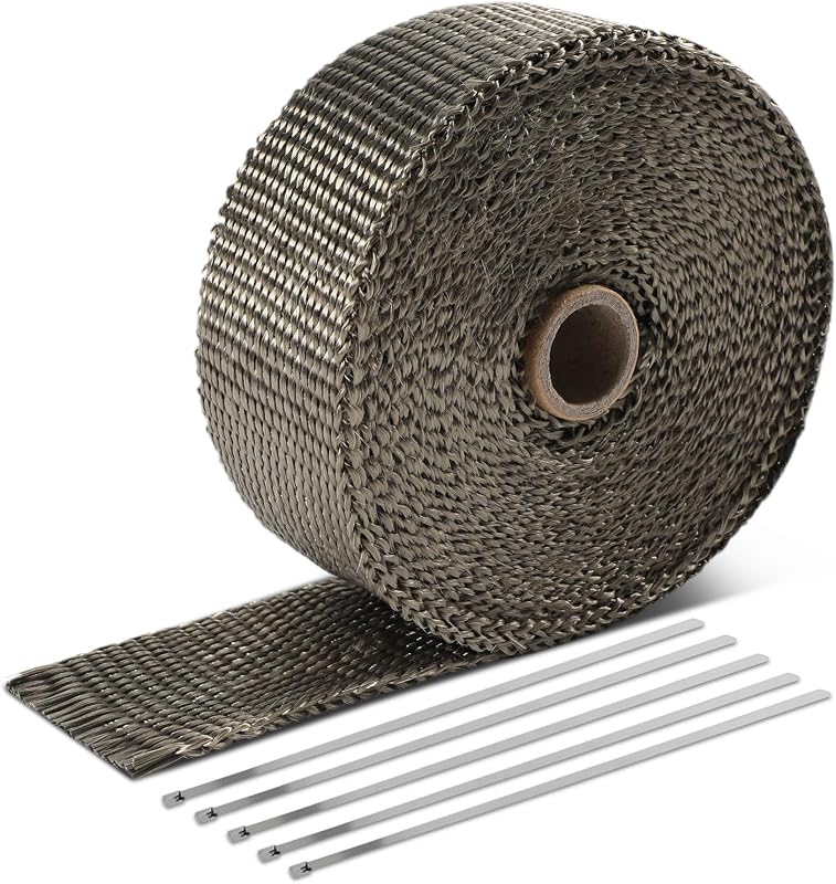 Fita térmica para coletor de escape Auto Dynasty em fibra de vidro 5,08 cm x 9,14 m – 5 abraçadeiras de aço
