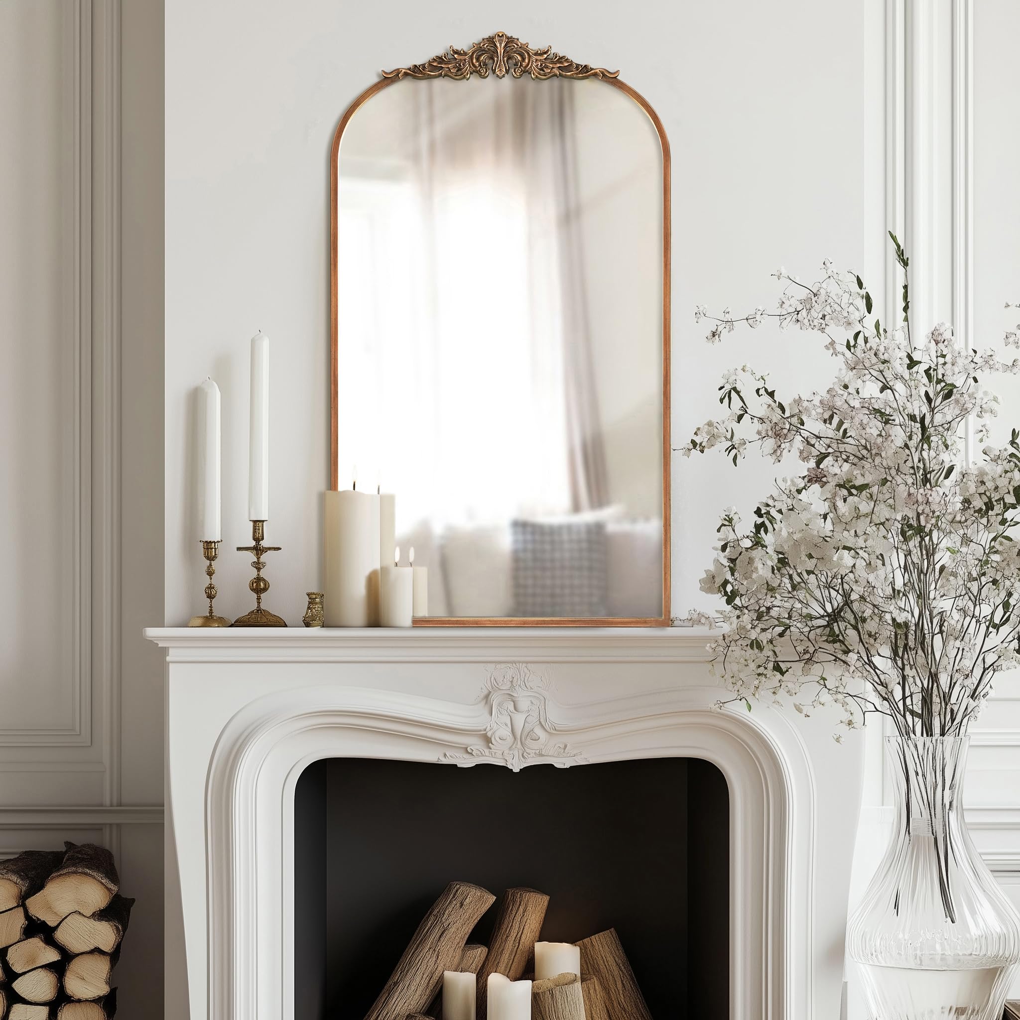 MOBUDAN Vintage Arched Mirror, 24 x 42 Inches Tall Antique Brass