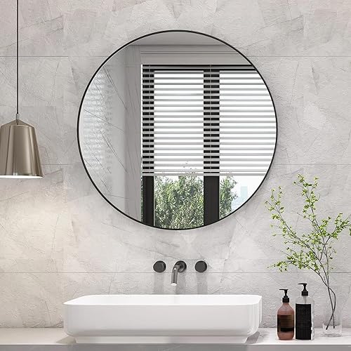 Miniatura 4 de CULER Espejo redondo negro de 24 pulgadas, espejo moderno de pared circular para dormitorio, espejo colgante de vidrio templado para entrada o sala