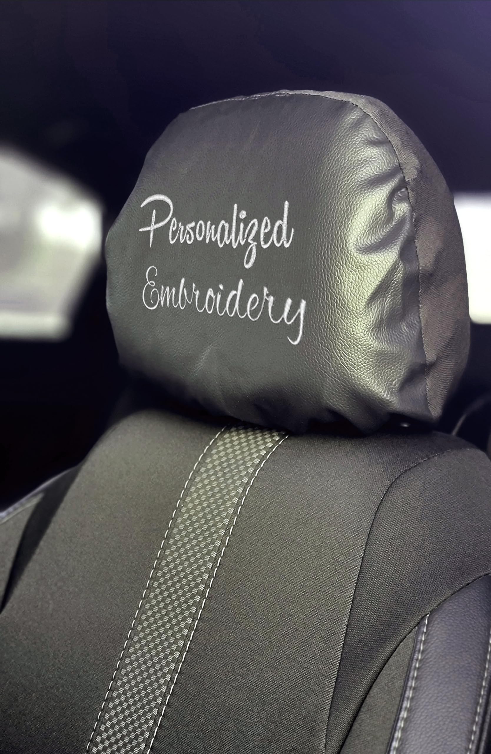 Yupbizauto Customized Personalized Embroidery Auto Accessories Truck SUV Car Seat Headrest Cover Faux Leather 1 Piece Proudly Design and Made in USA