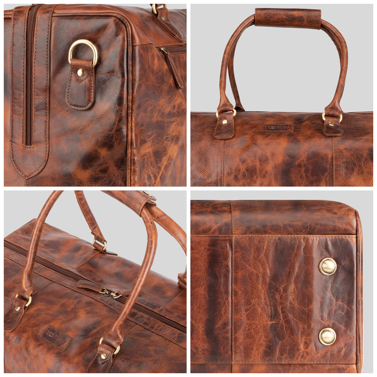 LEABAGS Bolsa de fin de semana mujeres y hombres | Bolsa de viaje de cuero genuino de primera calidad | Bolsa deportiva de 40 l | Bolsa de gimnasio | Bolsa de deporte | Grande