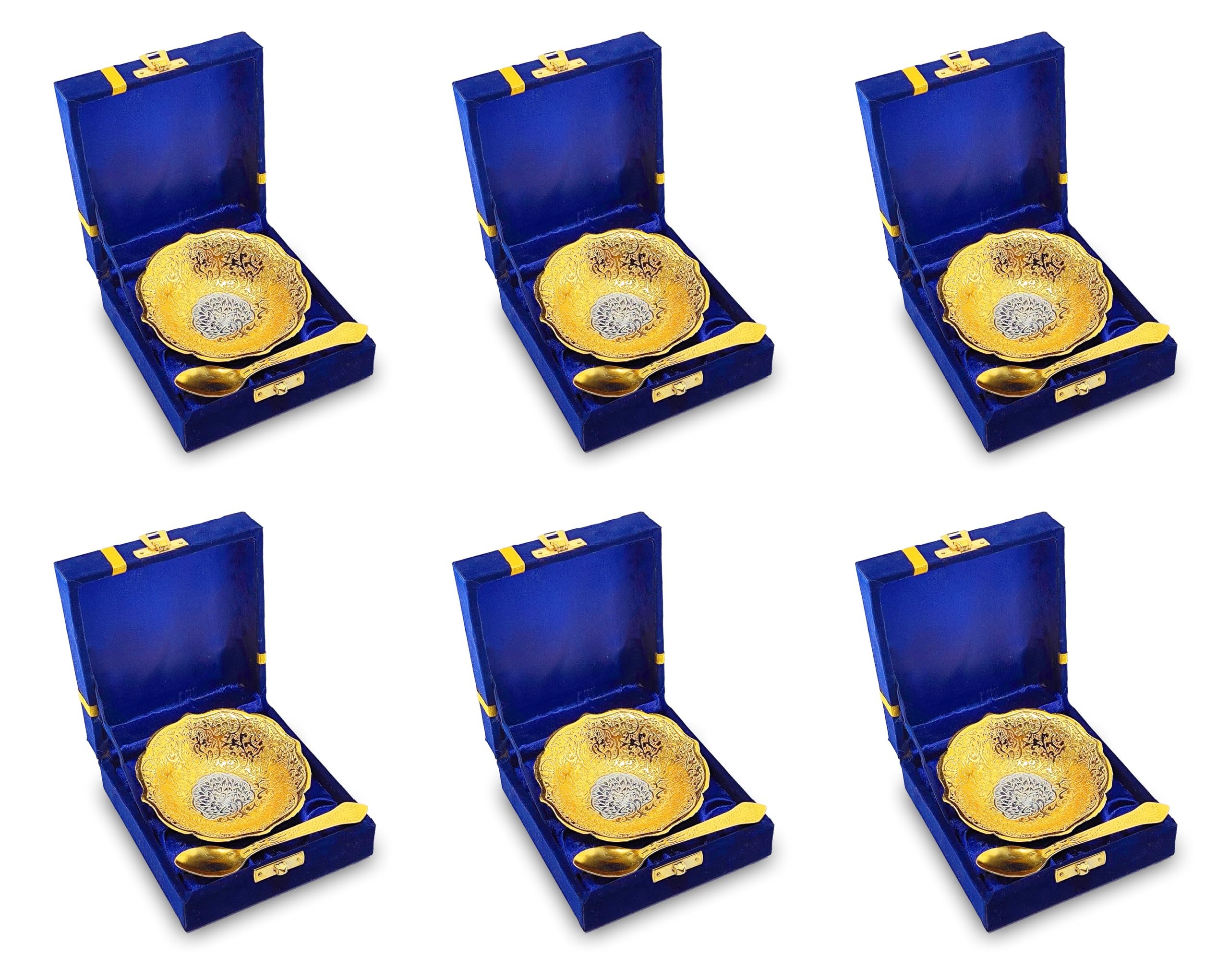 NOBILITY Silver Plated Bowl Spoon Set Light Weight with Blue Box Diwali Christmas Eid Wedding Return Dessert Dry Fruits Serving Gifts Home Decoration Friends Family Corporate Gift Items 6 Sets