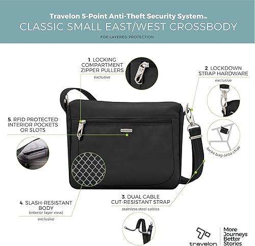 Miniatura 3 de Travelon - Bolsa cruzada clásica antirrobo tamaño S EW Negro 43115 500