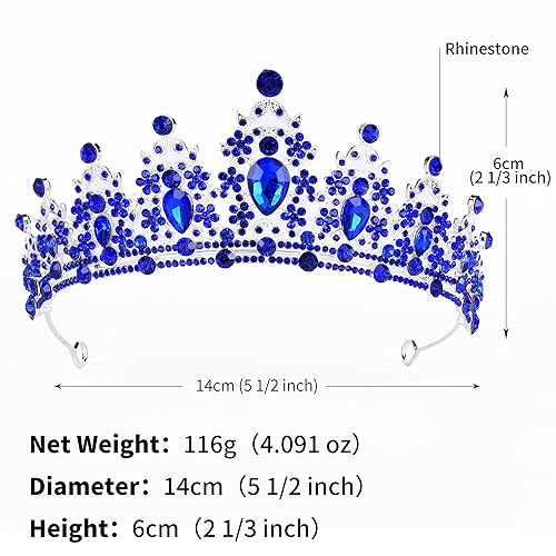 Miniatura 3 de Coronas azules para mujer, tiaras azules para mujer, corona azul de reina real y tiaras corona de princesa para mujeres y niñas, fiesta de