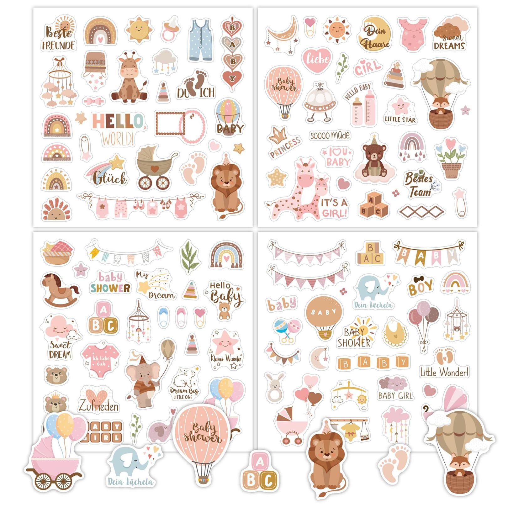 Pack of 4 Baby Photo Album Stickers, Various Stickers Baby Album, Charming Baby Sticker, Brown Sticker Christening