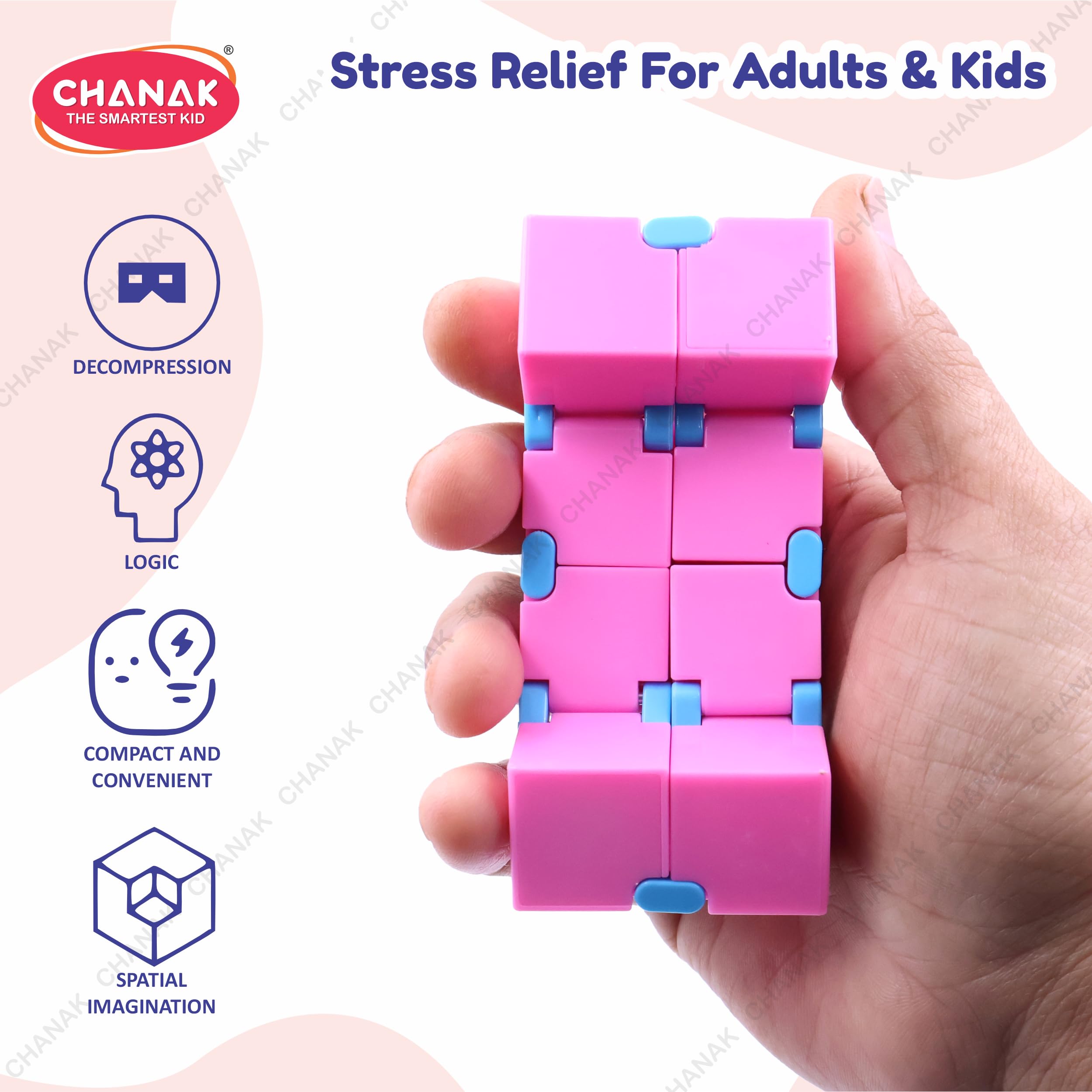 Chanak Infinity Cube Fidget Toy Stress Relieving Fidgeting Game for Kids and Adults, Durable ABS Plastic Safe Material Sensory Toys, Unique Gadget for Anxiety Relief Easy to Carry, Above 3+ Age (Pink) 2