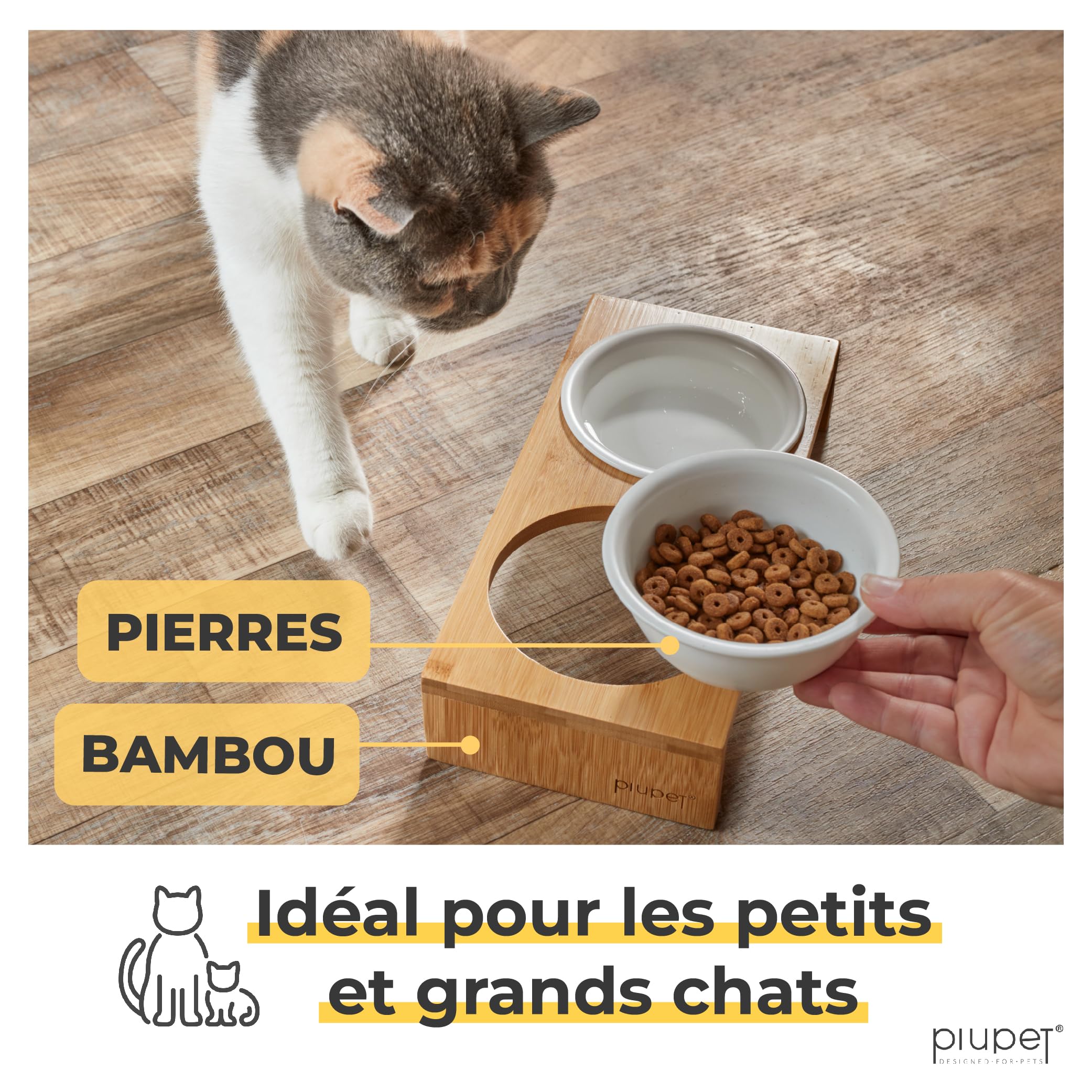 PiuPet® Gamelle 250ml I Support avec 2 Bols I Gamelle Chat surélevée I ceramique I Bol pour Petit Chien