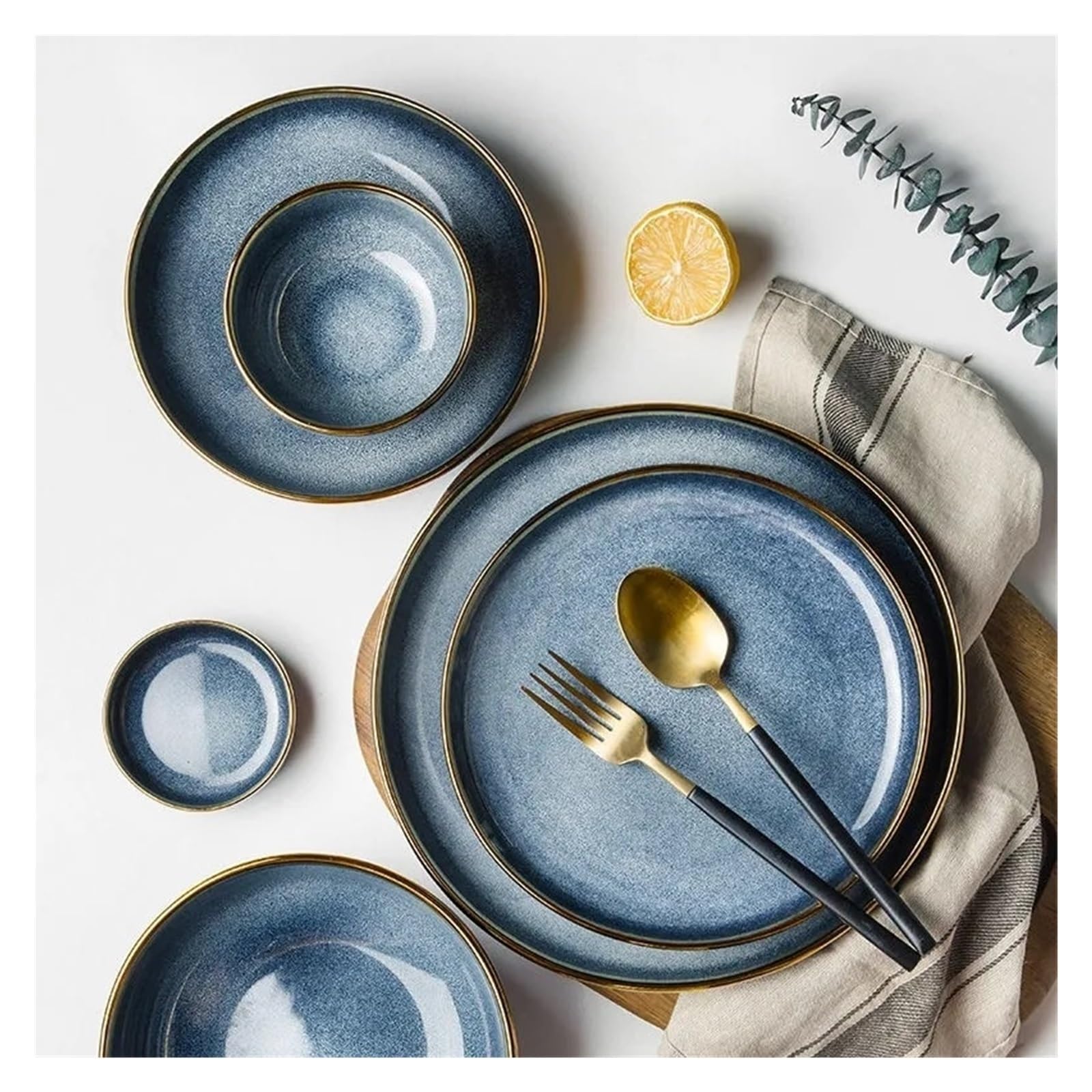 Keramik-Geschirr-Set – 19,1 cm tiefe Teller, Serviergeschirr, Dessertteller, Steakteller, Salat- und Suppenschalen – komplettes Geschirr für Zuhause