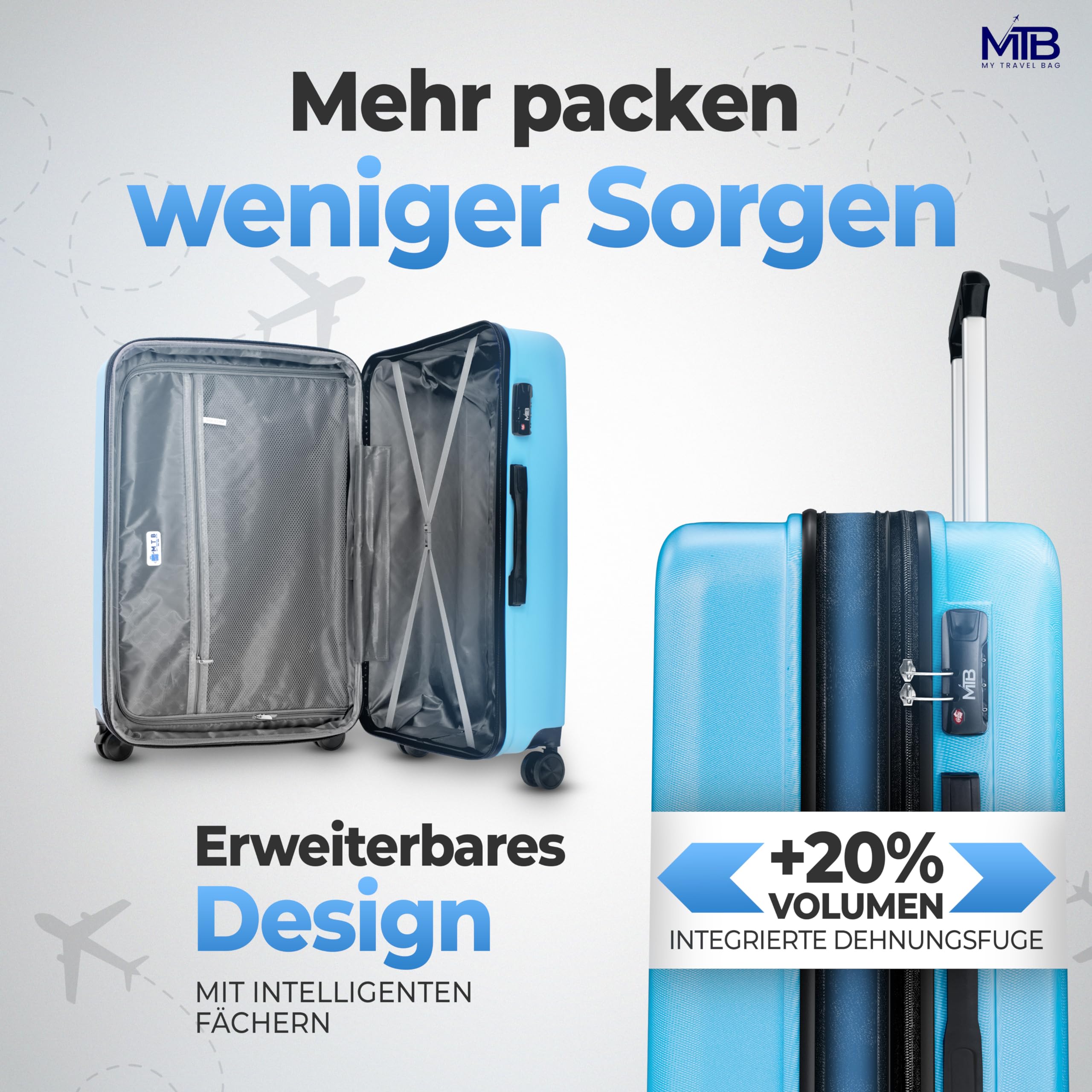 Hartschalen-Koffer Trolley ABS Reisekoffer 4 Zwillingsrollen (Handgepäck-Mittel-Groß-Set) + 5cm Dehnungsfuge (Rose-Gold, Großer Koffer (75cm))