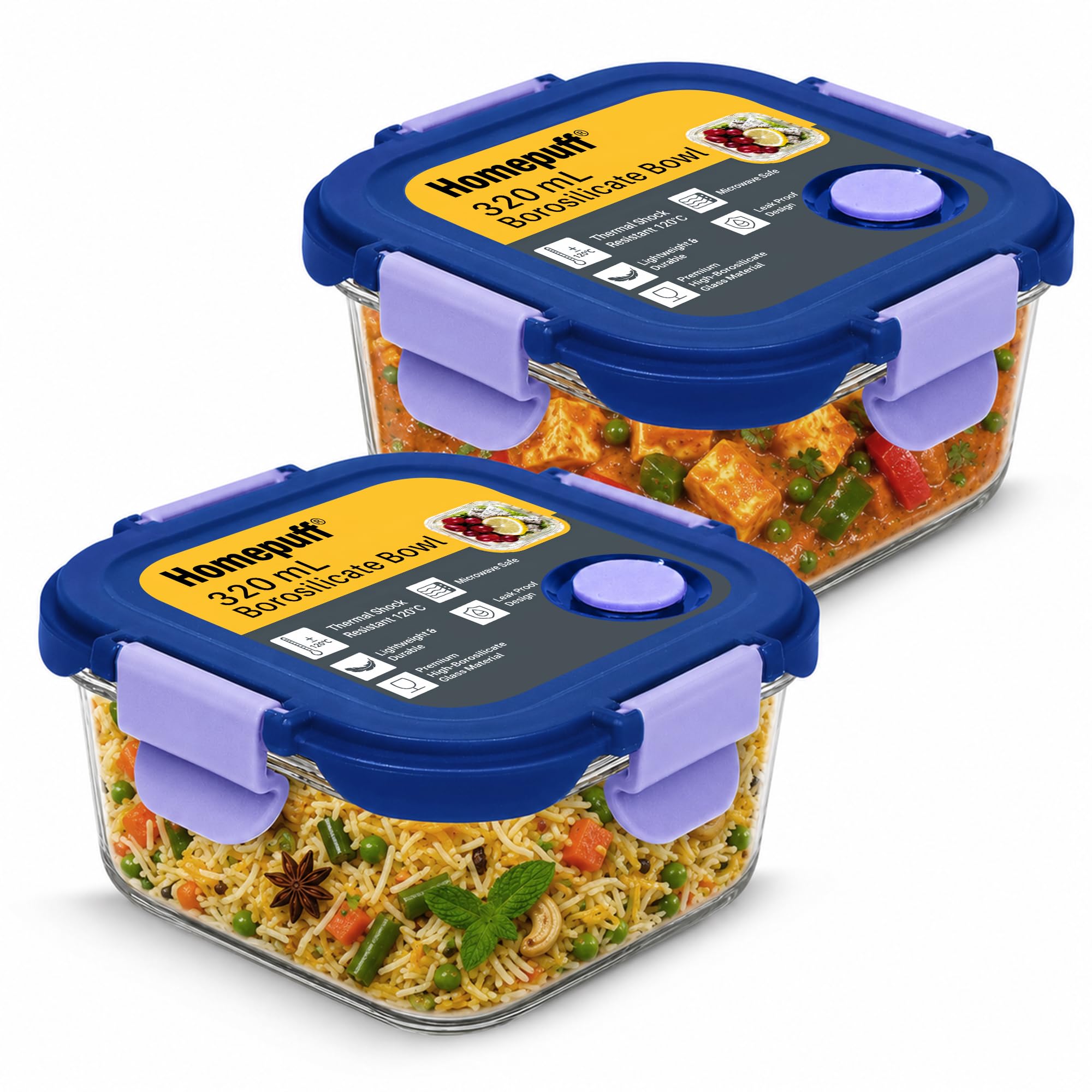Home Puff Glass Lunch Box - Leakproof & Stackable -12