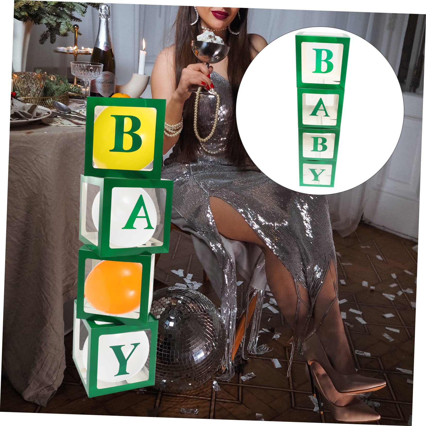 Grüne Babyparty Ballonboxen mit Buchstaben, 1 Satz Papier | Wiederverwendbar und Einfach zu Verwenden, für Tauf Favors, für Kindergeburtstage