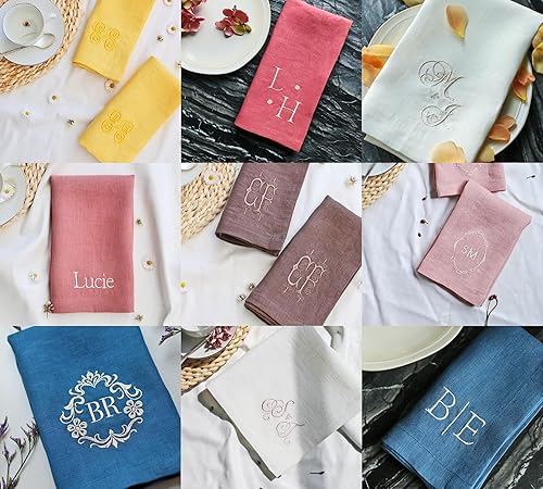 Miniatura 8 de Personalized Napkins Embroidered Any Text Monogram Design Add a Name, premium quality napkins with embroidery, great gift monogrammed napkin for