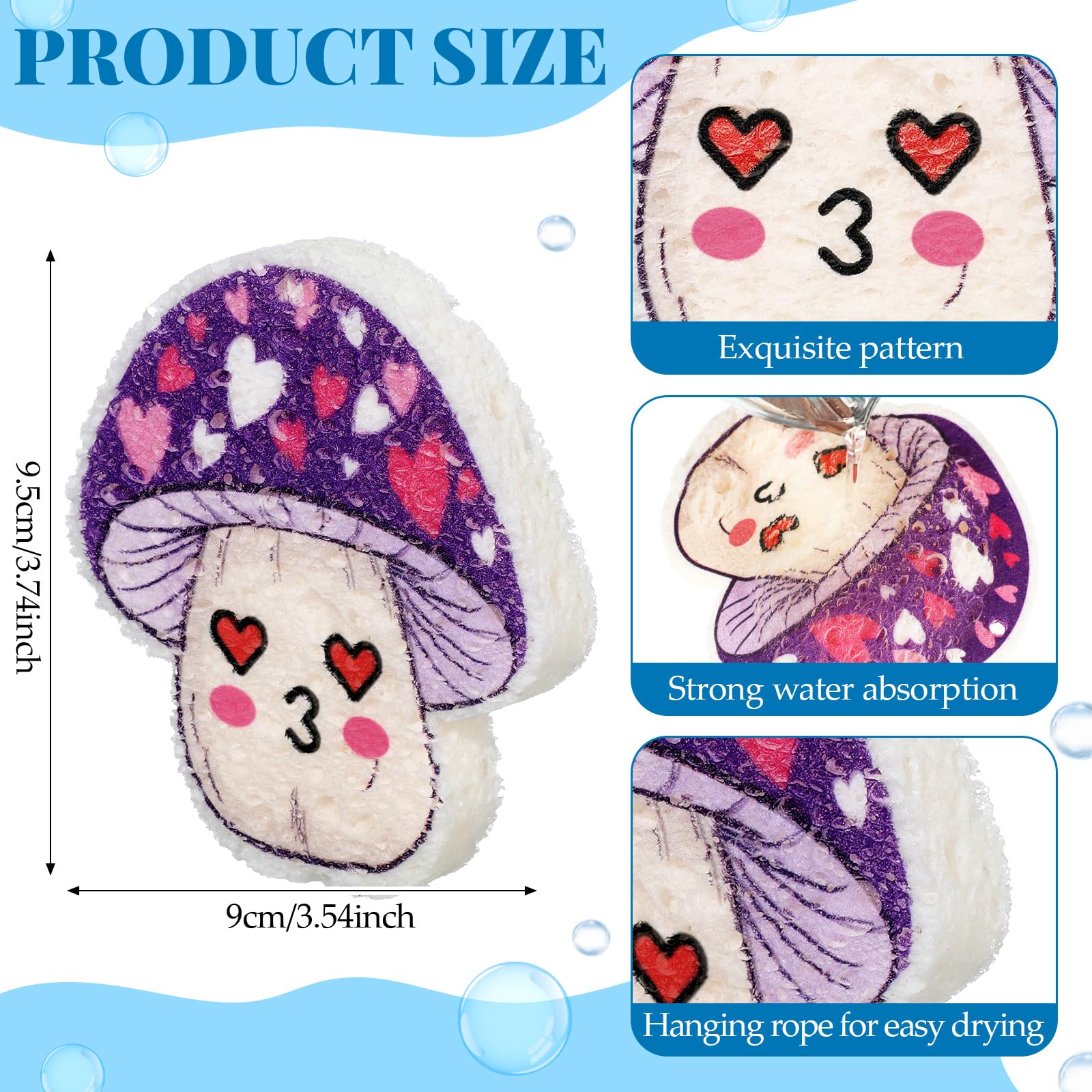 Newtay 8 Pack Cute Kitchen Sponges Dish Set Compressed Non-Scratch Reusable Kitchen Cleaning Household Sponges for Dishes, Pans, Kitchen, Fruit, Plate, Bathroom(Mushroom)
