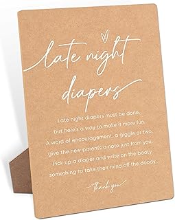 Late Night Diapers Modern Table Decoration Signs with Stand, Gender Reveal Party Decorations - 8x11 Inch
