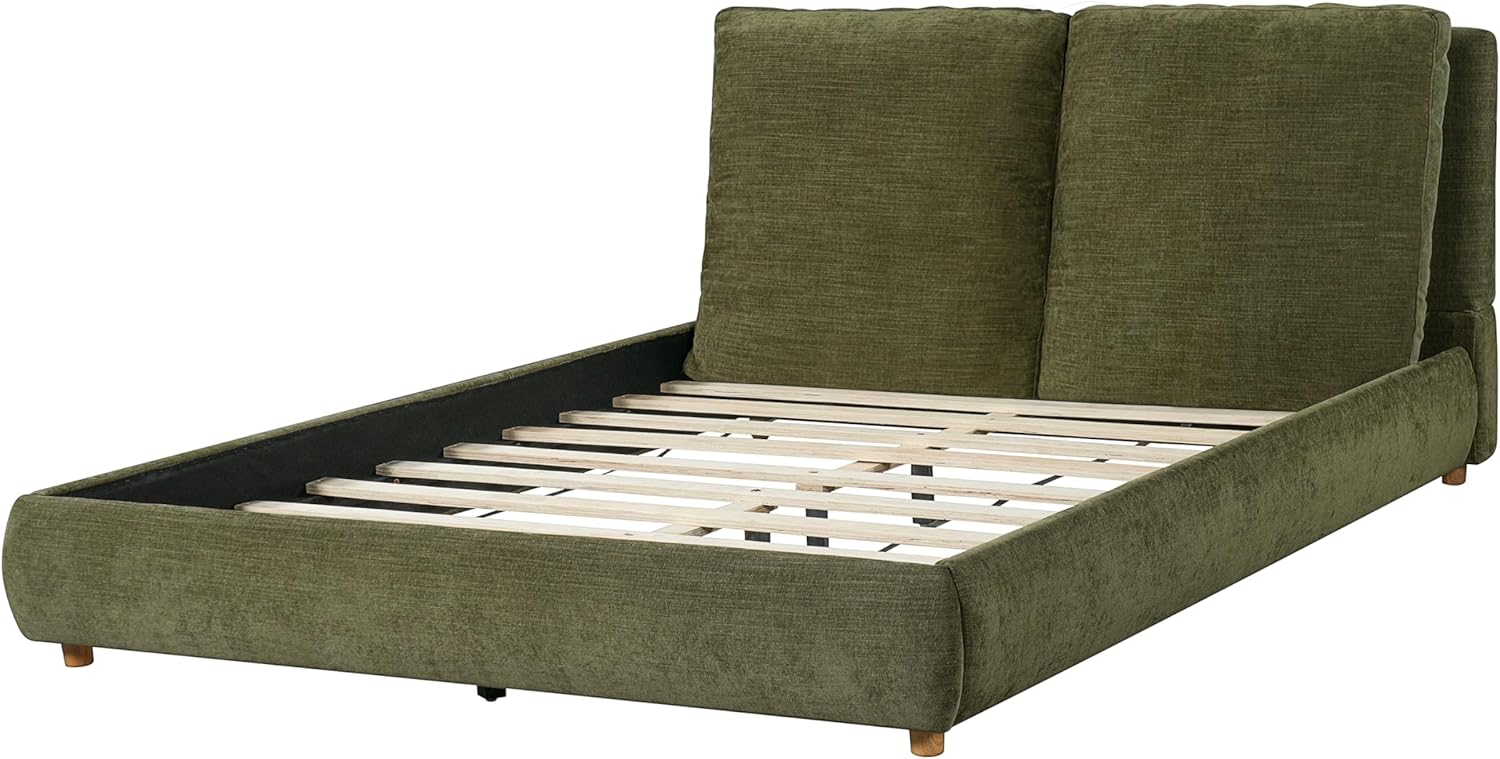 Christopher Knight Home Hazil Linen Upholstered Queen Size Bed Frame with Headboard, Modern Queen Bed Frame and Headboard, Wooden Slat Support, No Box Spring Needed, Easy Assembly, Olive Green