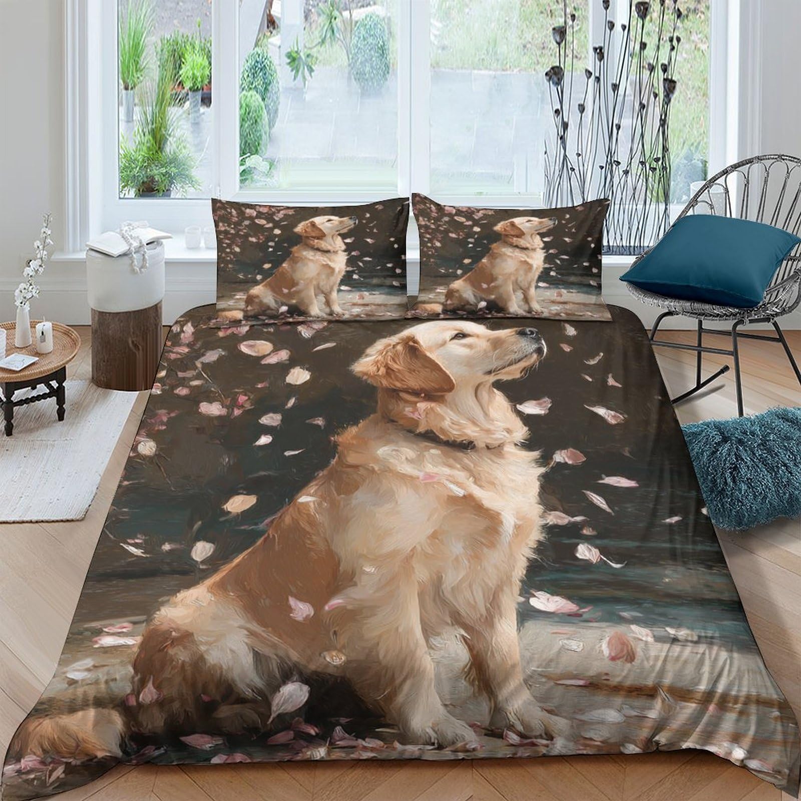 Linge de lit Golden Retriever résistant : housse zippée facile d'entretien