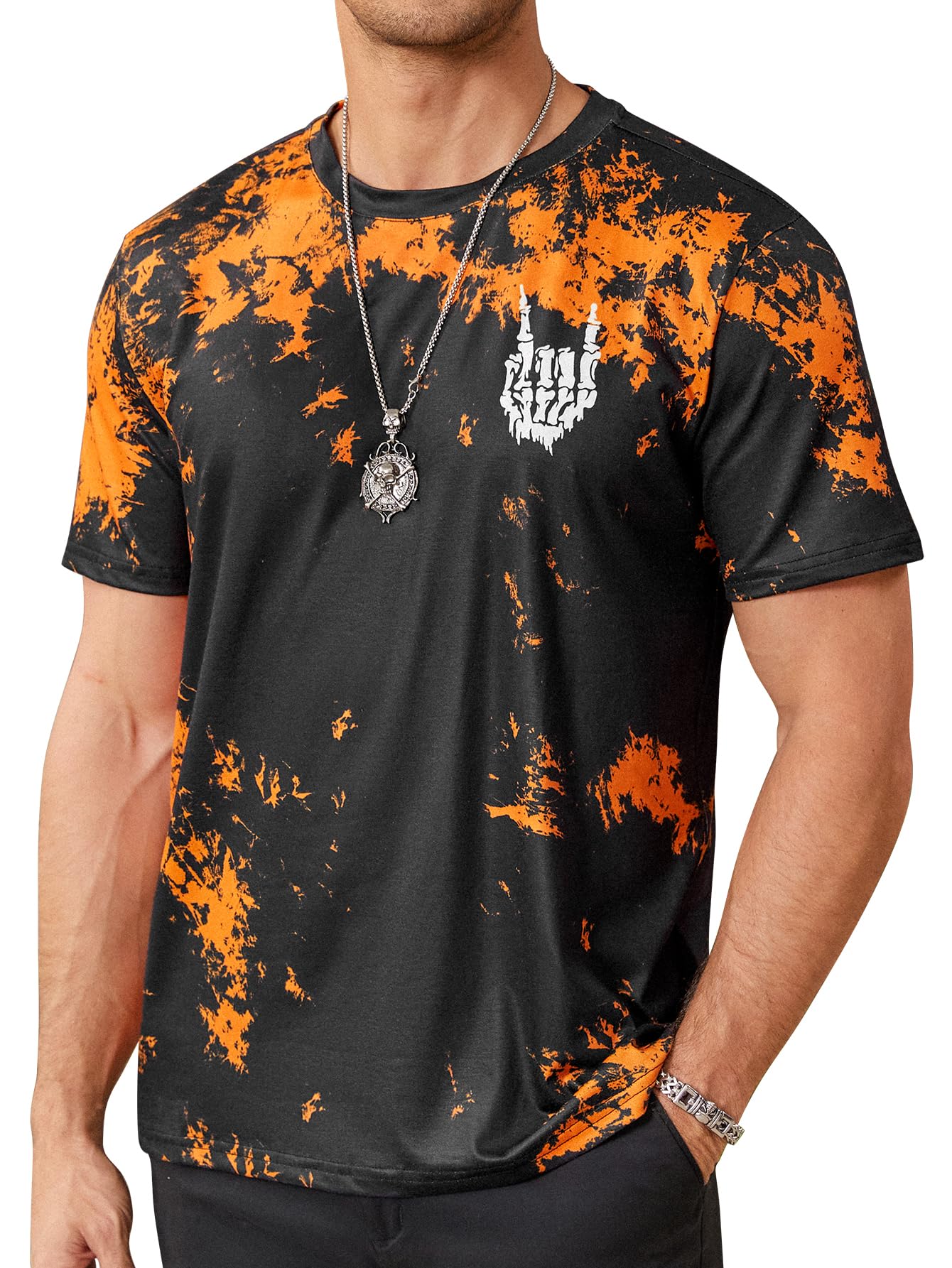 Hardaddy Men's Casual Tie Dye T-Shirts Short Sleeve Round Neck Graphic Tee Rock Band Tee Shirts