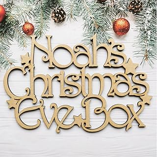 Fancy Crafts Personalised Christmas Eve Box Topper - ANY NAME CUSTOM Gift Box Decoration Craft Wall Door MDF Wood Xmas Gift