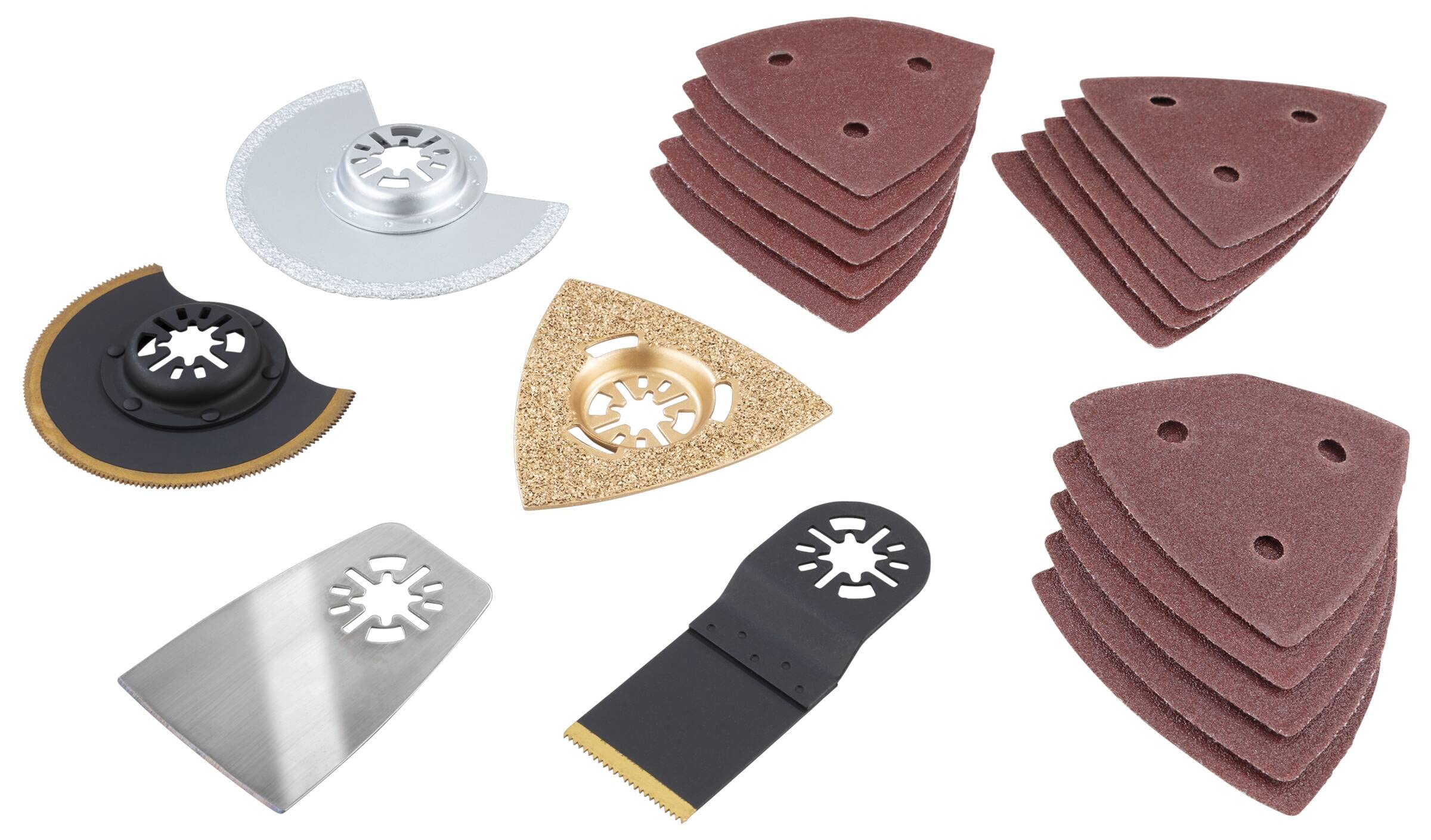 Juego de 20 accesorios para multiherramienta: hojas de sierra HSS titanio, bimetal, diamante, lijas y raspador