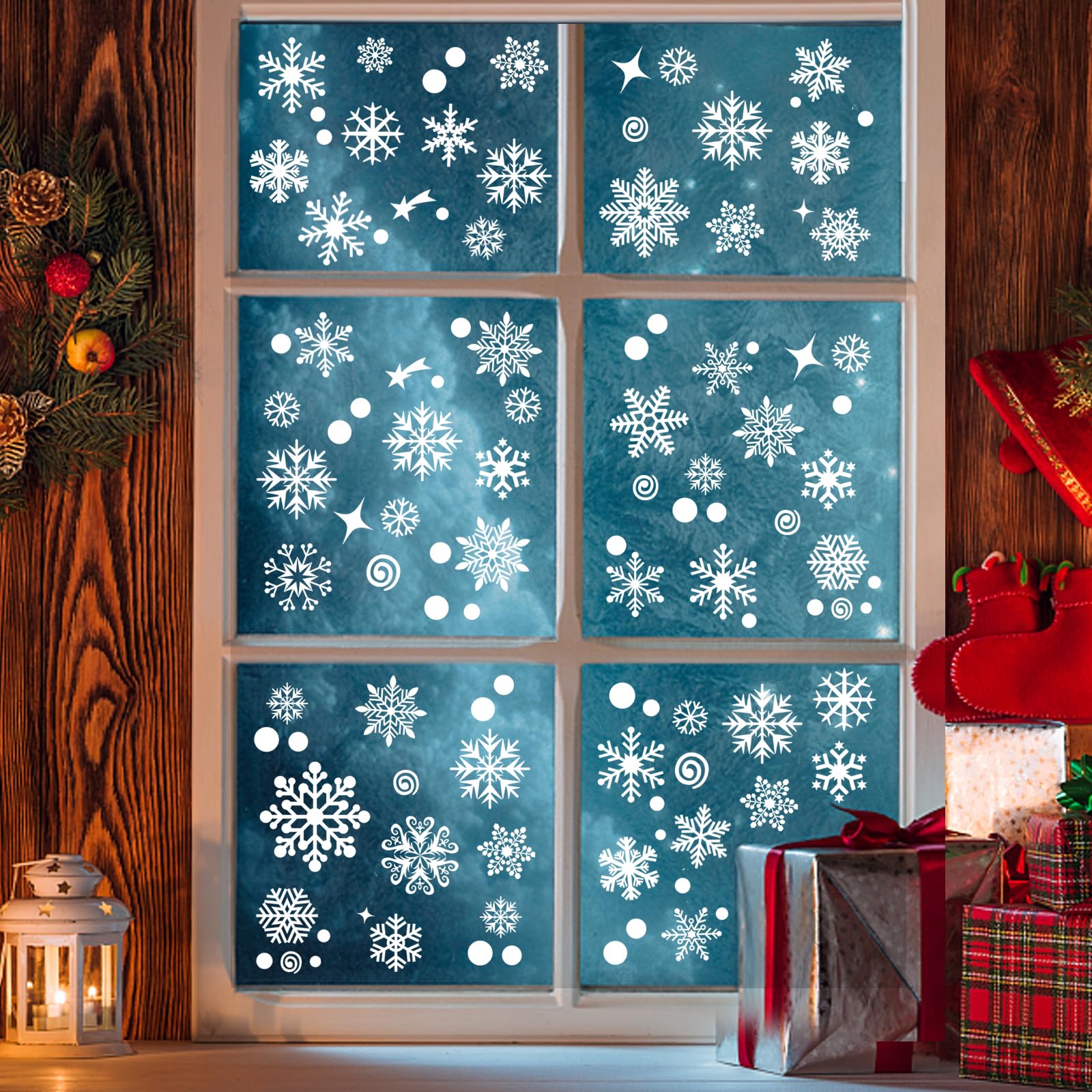 Weihnachts-Fensteraufkleber Set – 8 Blatt Mit Schneeflocken, Weihnachtsmann & Rentier – Statisch Haftend, Wiederverwendbar