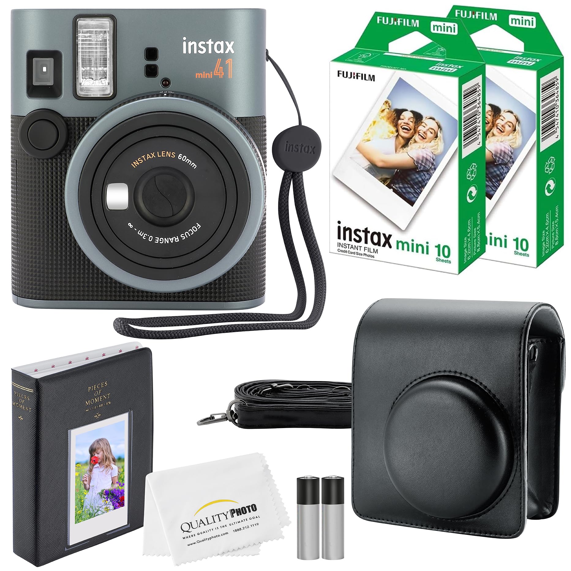 Fujifilm Instax Mini 41 Instant Camera + 20 Prints + Camera Case + Album and Quality Photo Microfiber Cloth