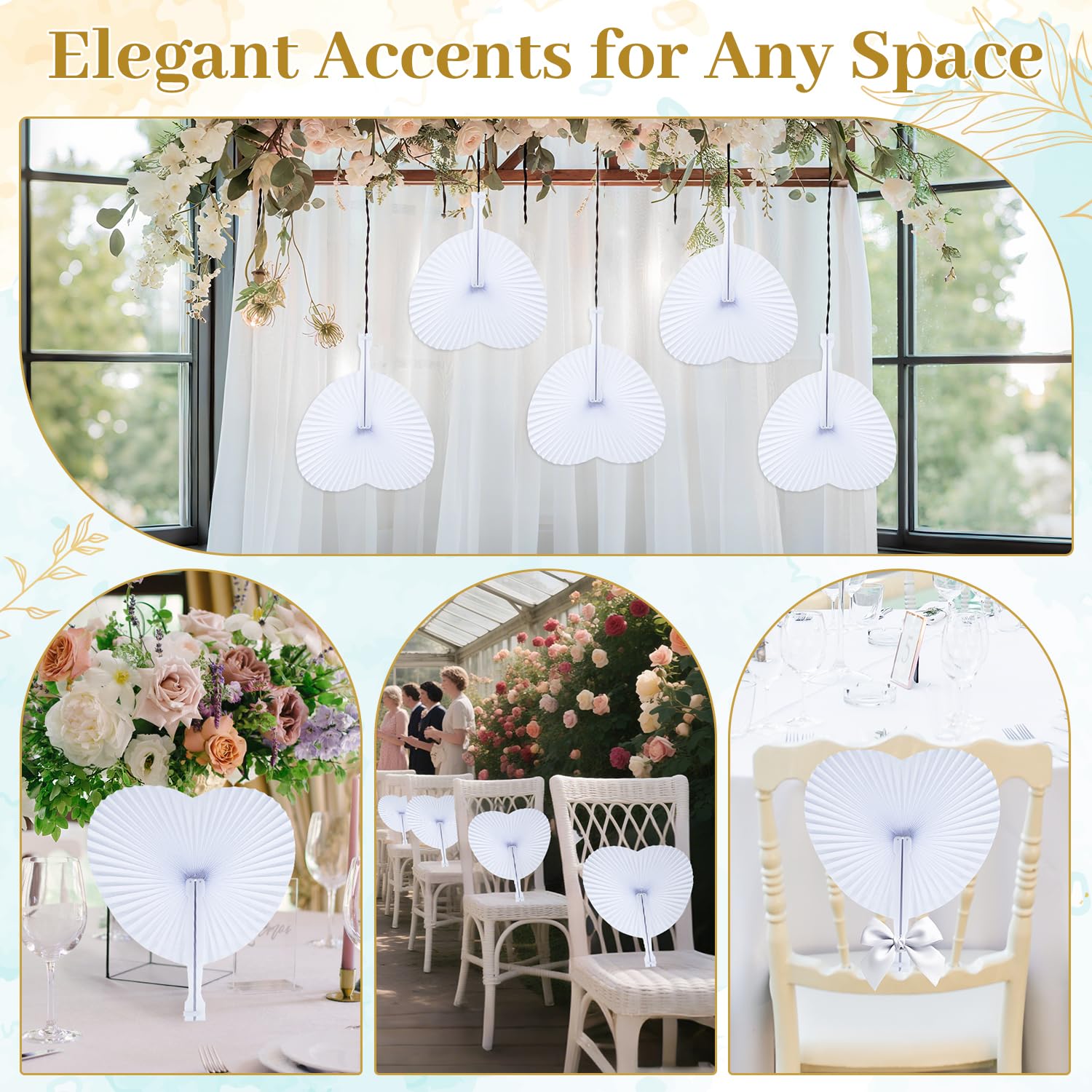 iZoeL Hand Fan Folding 60 Pezzi Ventagli Pieghevoli Bianchi Ventaglio Pieghevole Forma Cuore Ventaglio Matrimonio Maniglia Plastica per Regali Gli Invitati Bomboniera Ospiti Baby Shower Ventagli